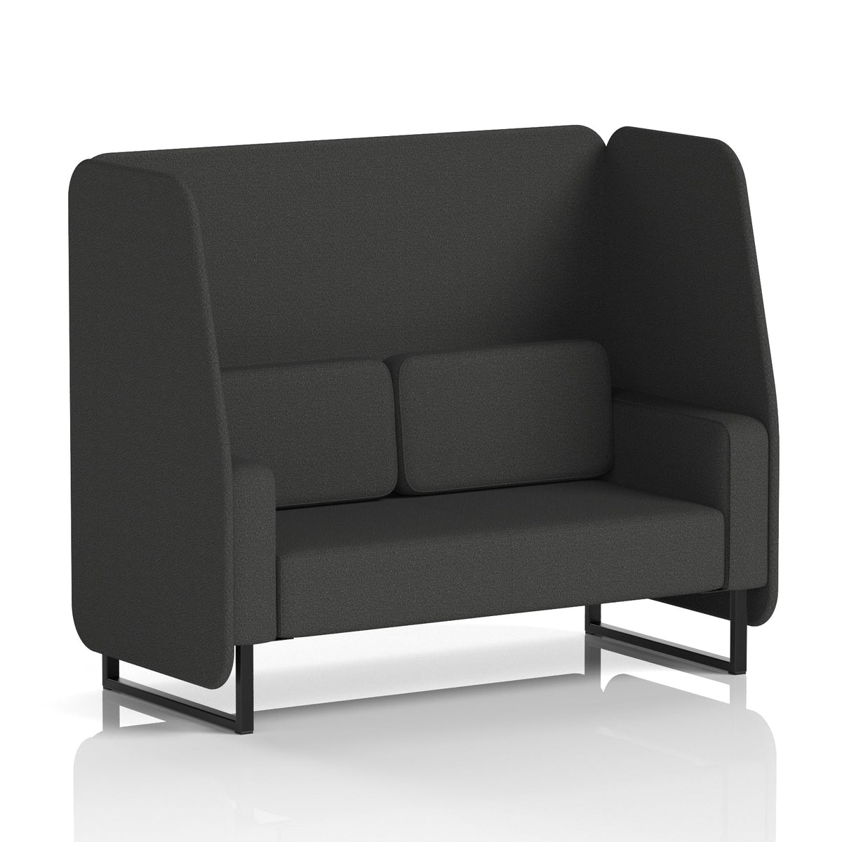 Commercial 2 Seater Open Privacy Booth – Single Tone – Crib 5 Synergy - Mix Panels And Sofa Black - Industrious Decor