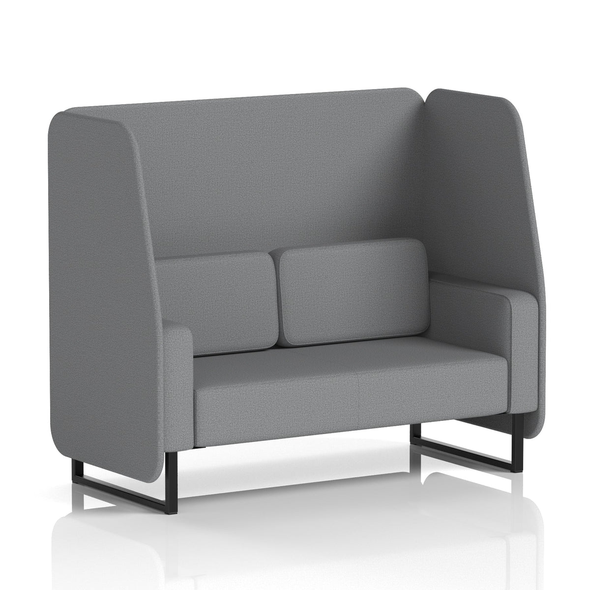 Commercial 2 Seater Open Privacy Booth – Single Tone – Crib 5 Synergy - Partner Panels And Sofa Black - Industrious Decor