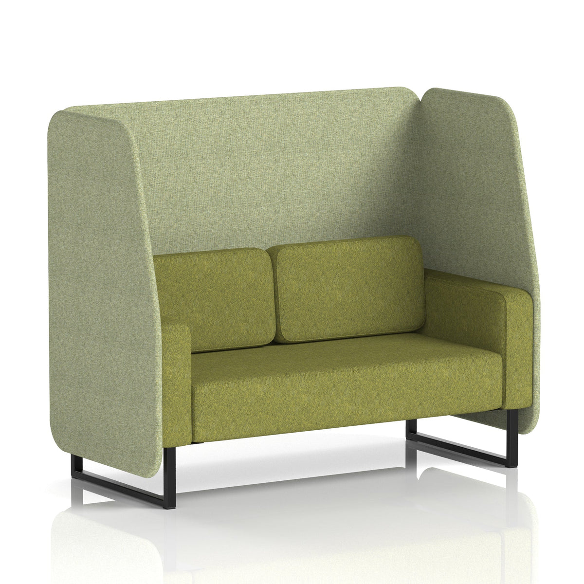 Commercial 2 Seater Open Privacy Booth – Two Tone – Crib 5 Rivet - Burnish Panels And Olive Sofa Black - Industrious Decor