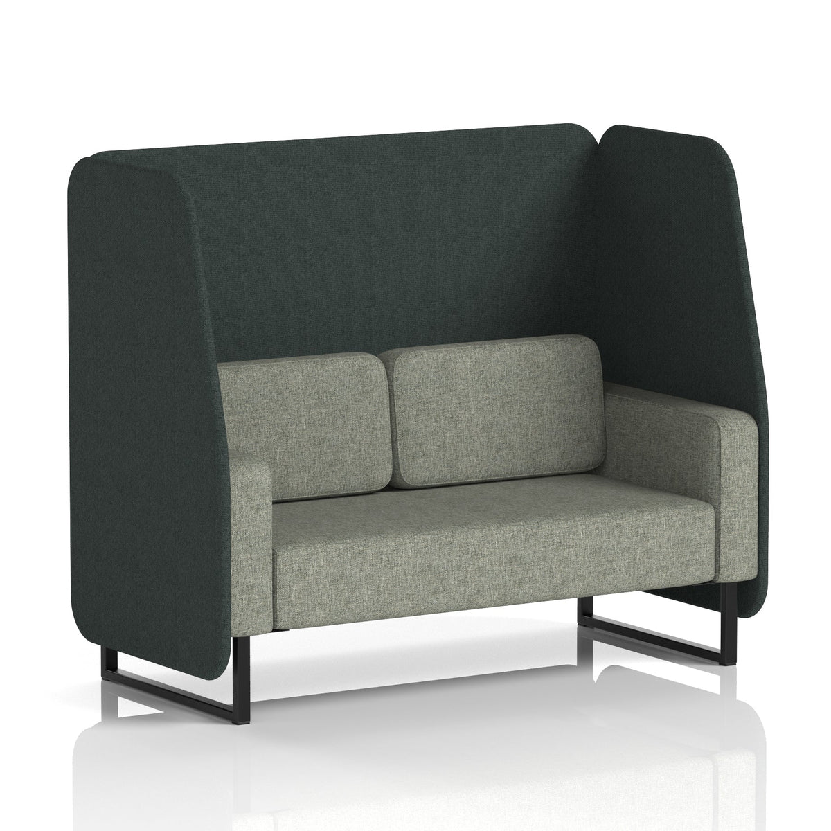 Commercial 2 Seater Open Privacy Booth – Two Tone – Crib 5 Rivet - Charcoal Panels And Vitreous Sofa Black - Industrious Decor