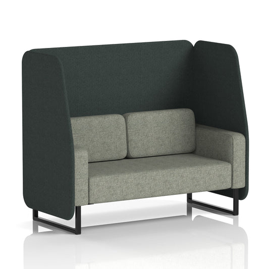 Commercial 2 Seater Open Privacy Booth – Two Tone – Crib 5 Rivet - Charcoal Panels And Vitreous Sofa Black - Industrious Decor