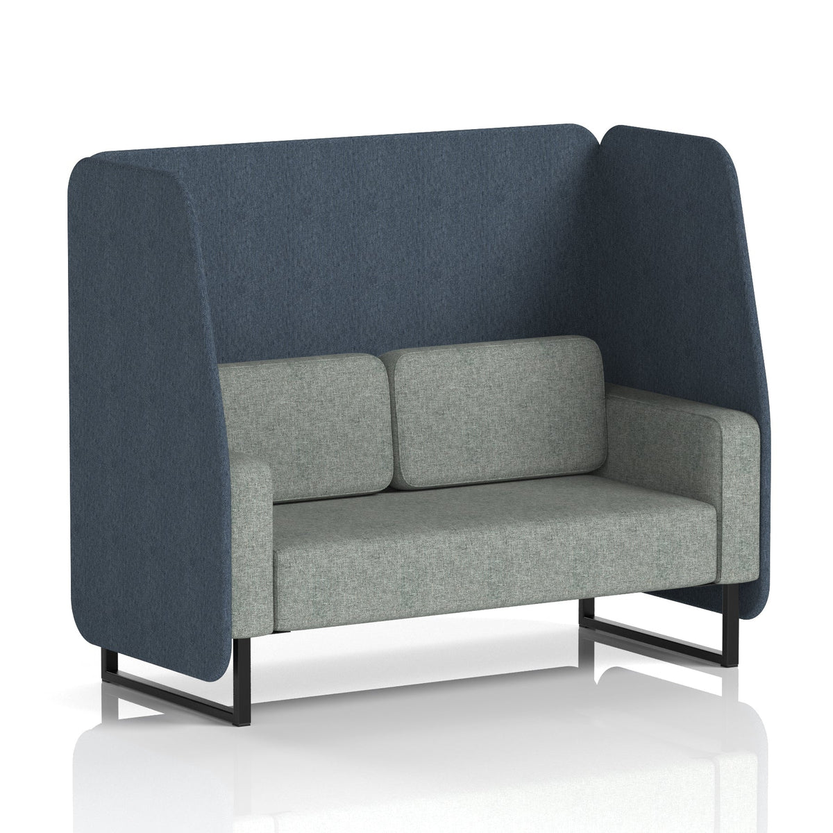 Commercial 2 Seater Open Privacy Booth – Two Tone – Crib 5 Rivet - Crucible Panels And Prime Sofa Black - Industrious Decor