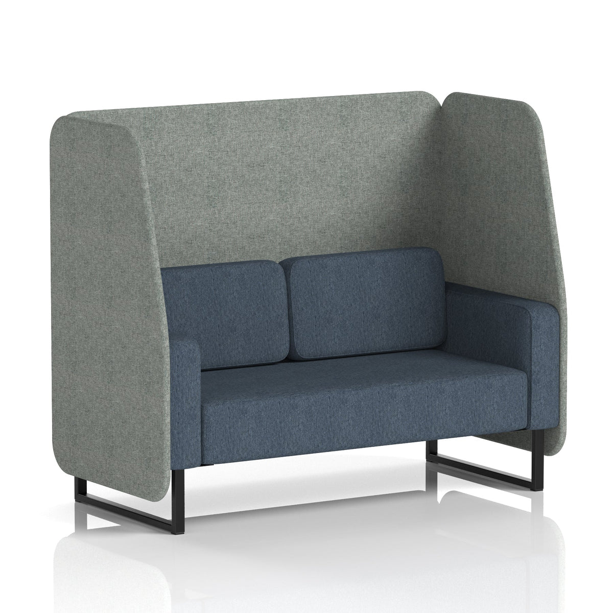 Commercial 2 Seater Open Privacy Booth – Two Tone – Crib 5 Rivet - Prime Panels And Crucible Sofa Black - Industrious Decor