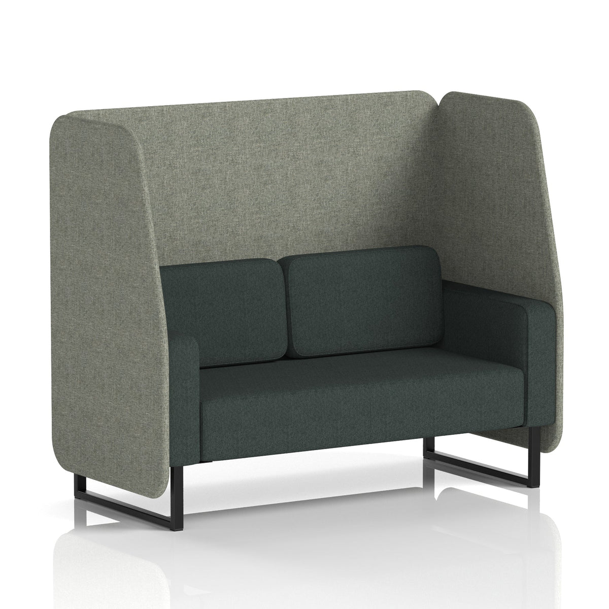 Commercial 2 Seater Open Privacy Booth – Two Tone – Crib 5 Rivet - Vitreous Panels And Charcoal Sofa Black - Industrious Decor