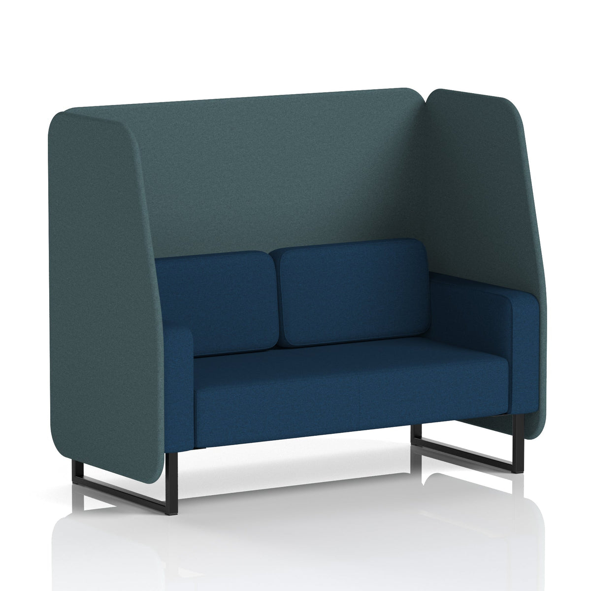Commercial 2 Seater Open Privacy Booth – Two Tone – Crib 5 X2 - Polygon Panels And Calculus Sofa Black - Industrious Decor