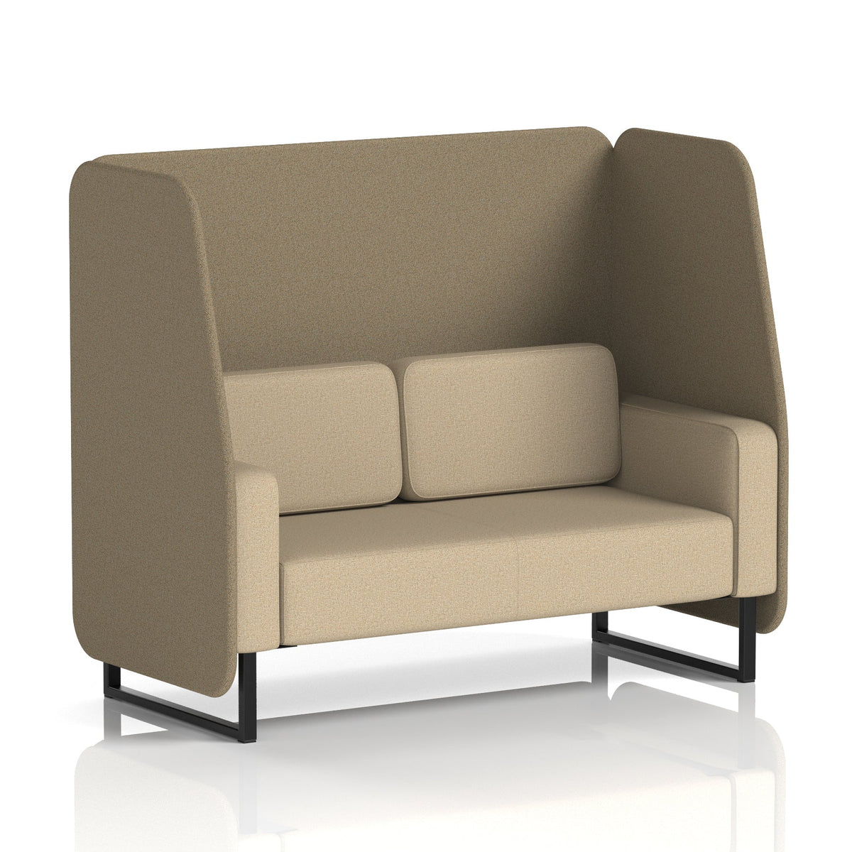 Commercial 2 Seater Open Privacy Booth – Two Tone – Crib 5 Main Line Flax - Bank Panels And Upminster Sofa Black - Industrious Decor