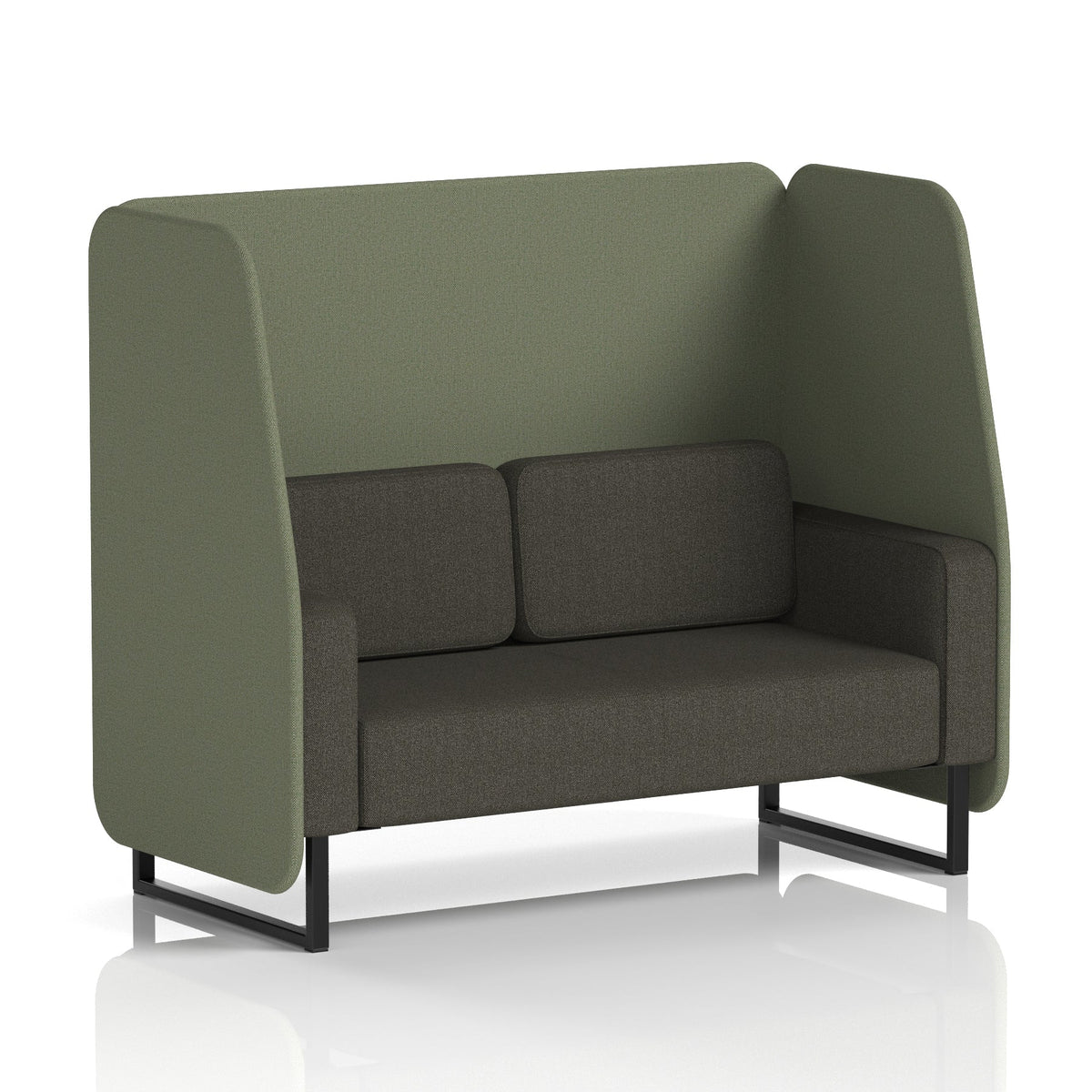 Commercial 2 Seater Open Privacy Booth – Two Tone – Crib 5 Main Line Flax - Monument Panels And Temple Sofa Black - Industrious Decor