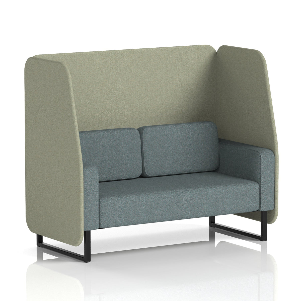 Commercial 2 Seater Open Privacy Booth – Two Tone – Crib 5 Main Line Flax - Newbury Panels And Westminster Sofa Black - Industrious Decor