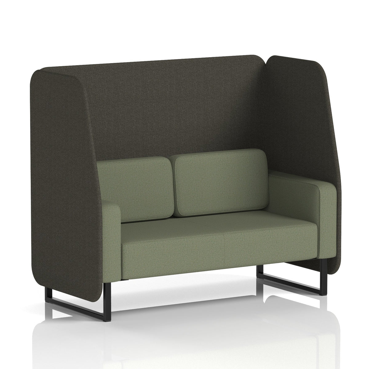 Commercial 2 Seater Open Privacy Booth – Two Tone – Crib 5 Main Line Flax - Temple Panels And Monument Sofa Black - Industrious Decor