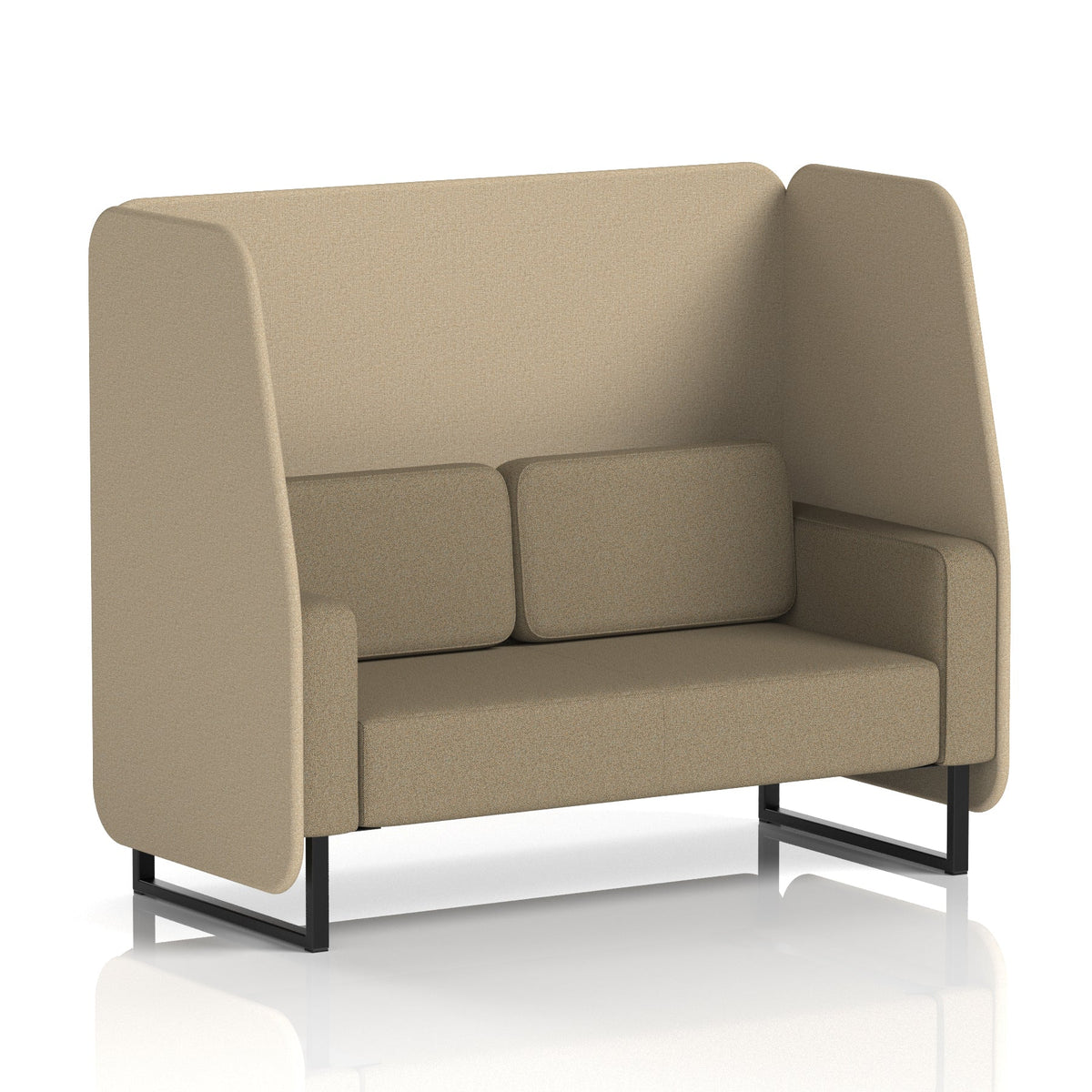 Commercial 2 Seater Open Privacy Booth – Two Tone – Crib 5 Main Line Flax - Upminster Panels And Bank Sofa Black - Industrious Decor