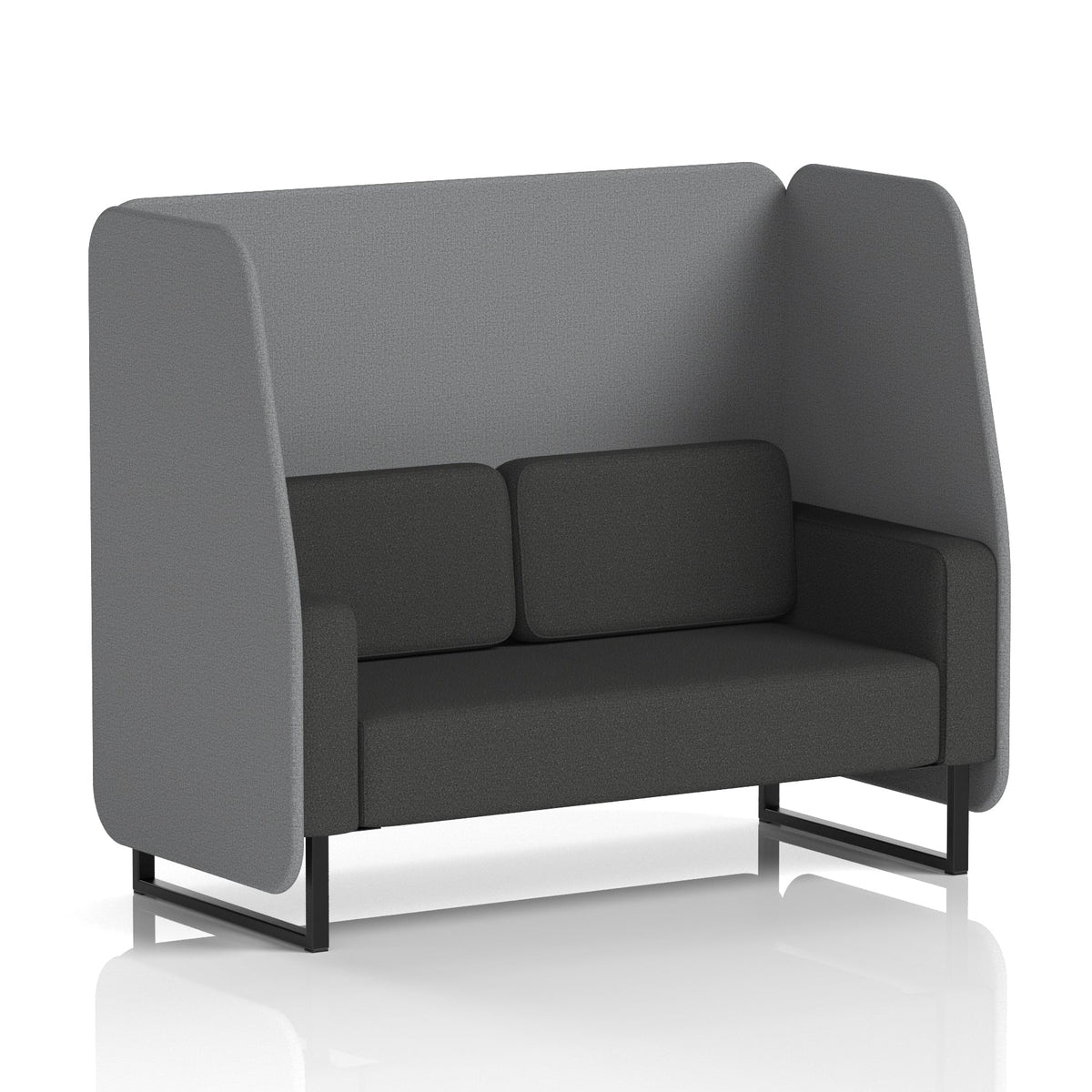 Commercial 2 Seater Open Privacy Booth – Two Tone – Crib 5 Synergy - Partner Panels And Mix Sofa Black - Industrious Decor