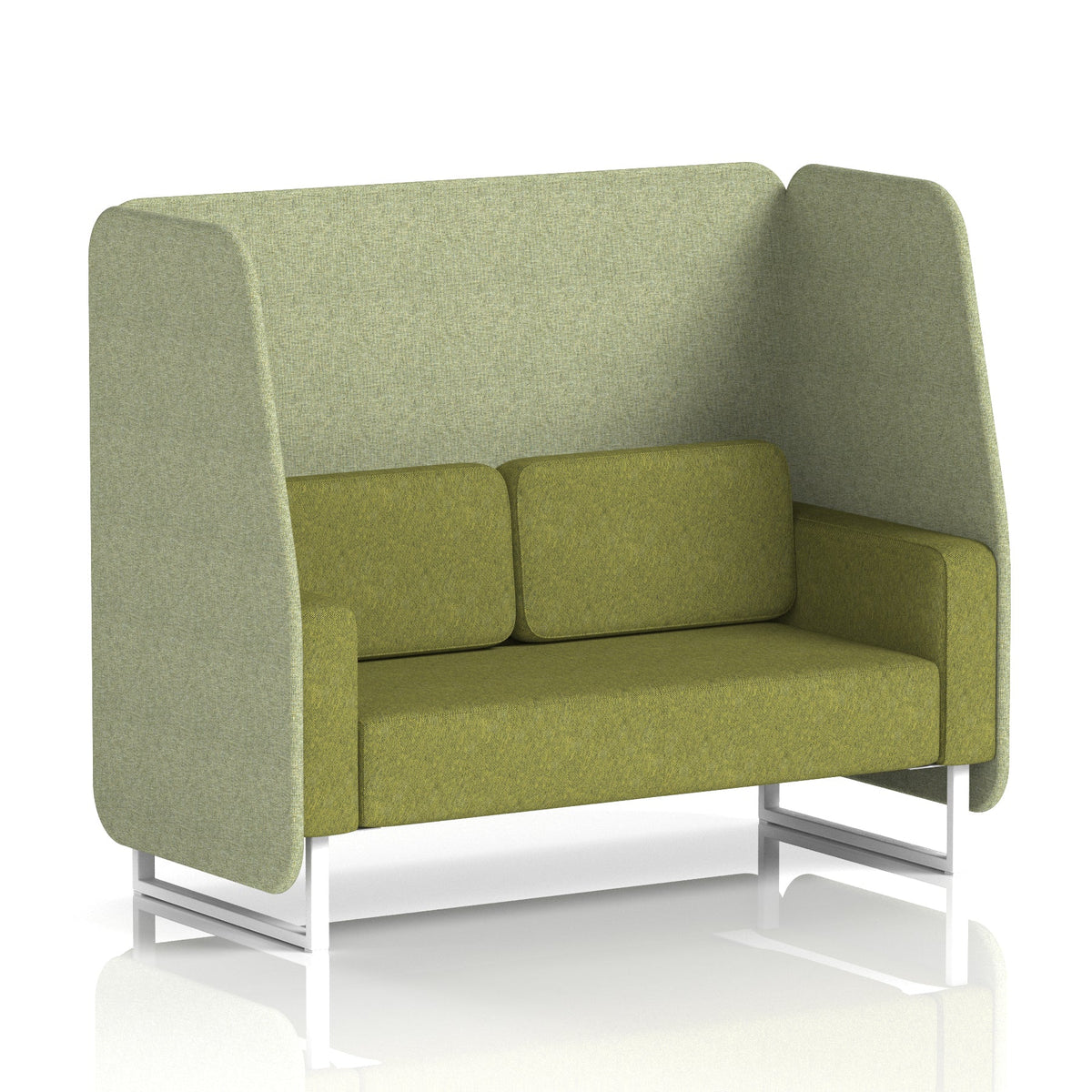 Commercial 2 Seater Open Privacy Booth – Two Tone – Crib 5 Rivet - Burnish Panels And Olive Sofa White - Industrious Decor