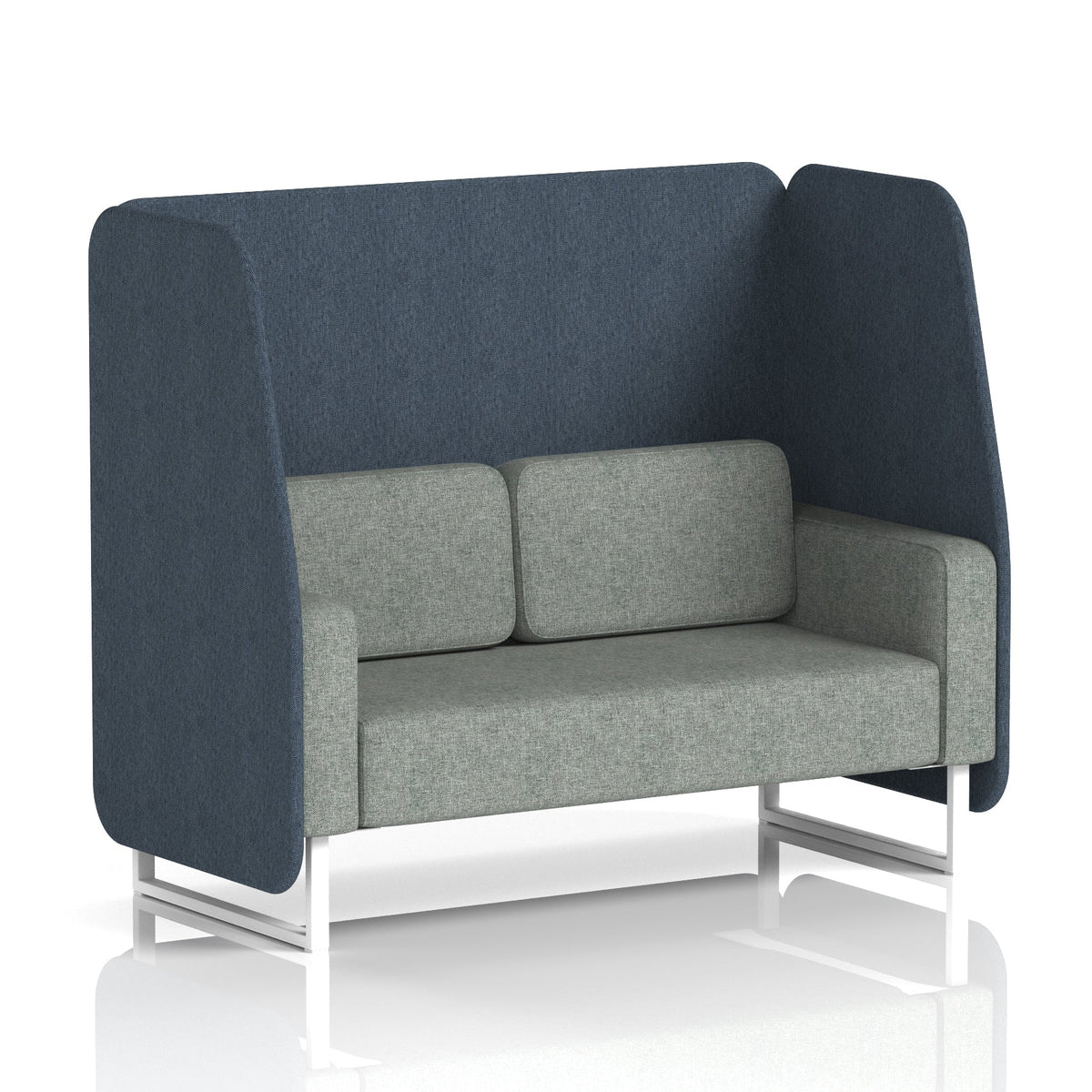 Commercial 2 Seater Open Privacy Booth – Two Tone – Crib 5 Rivet - Crucible Panels And Prime Sofa White - Industrious Decor