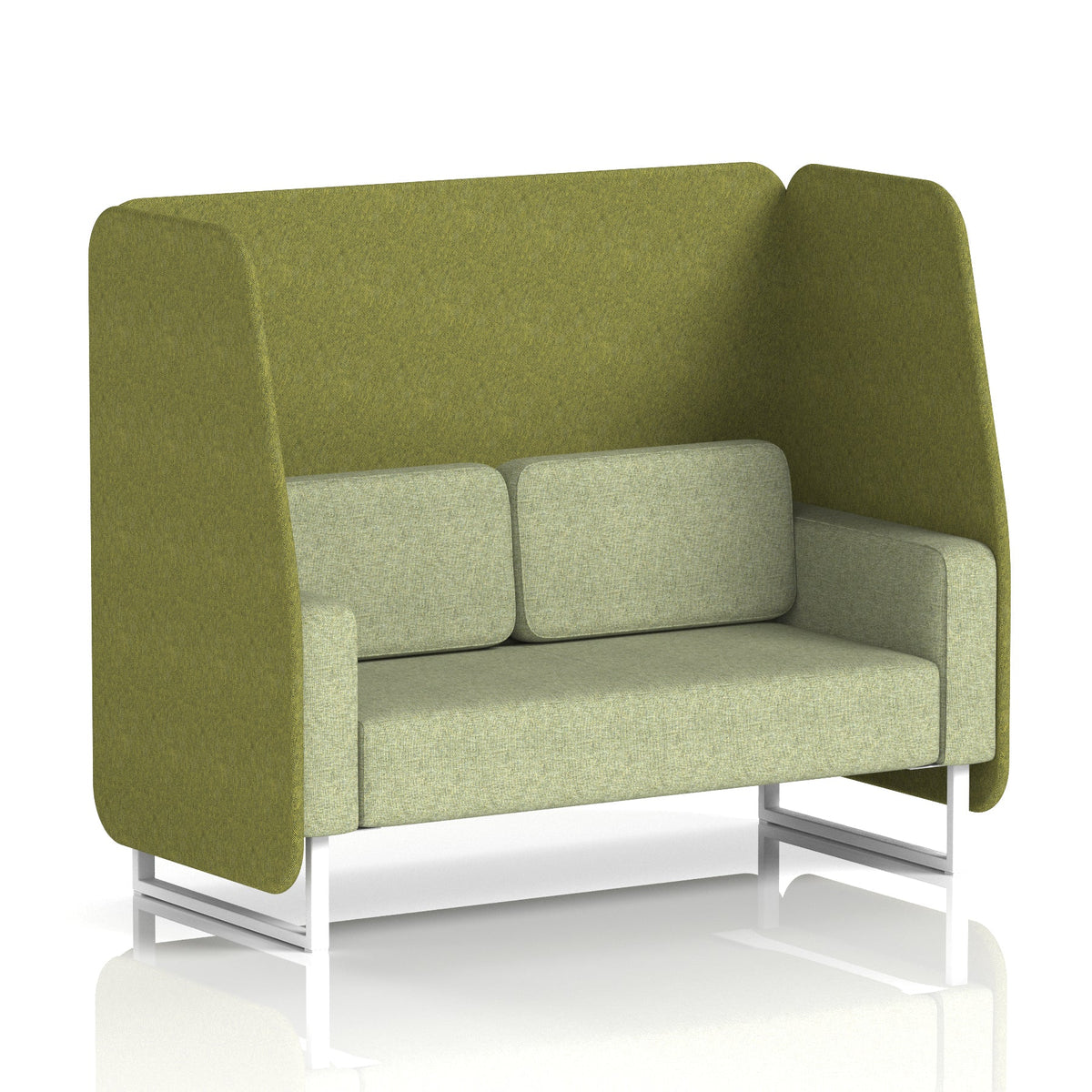 Commercial 2 Seater Open Privacy Booth – Two Tone – Crib 5 Rivet - Olive Panels And Burnish Sofa White - Industrious Decor