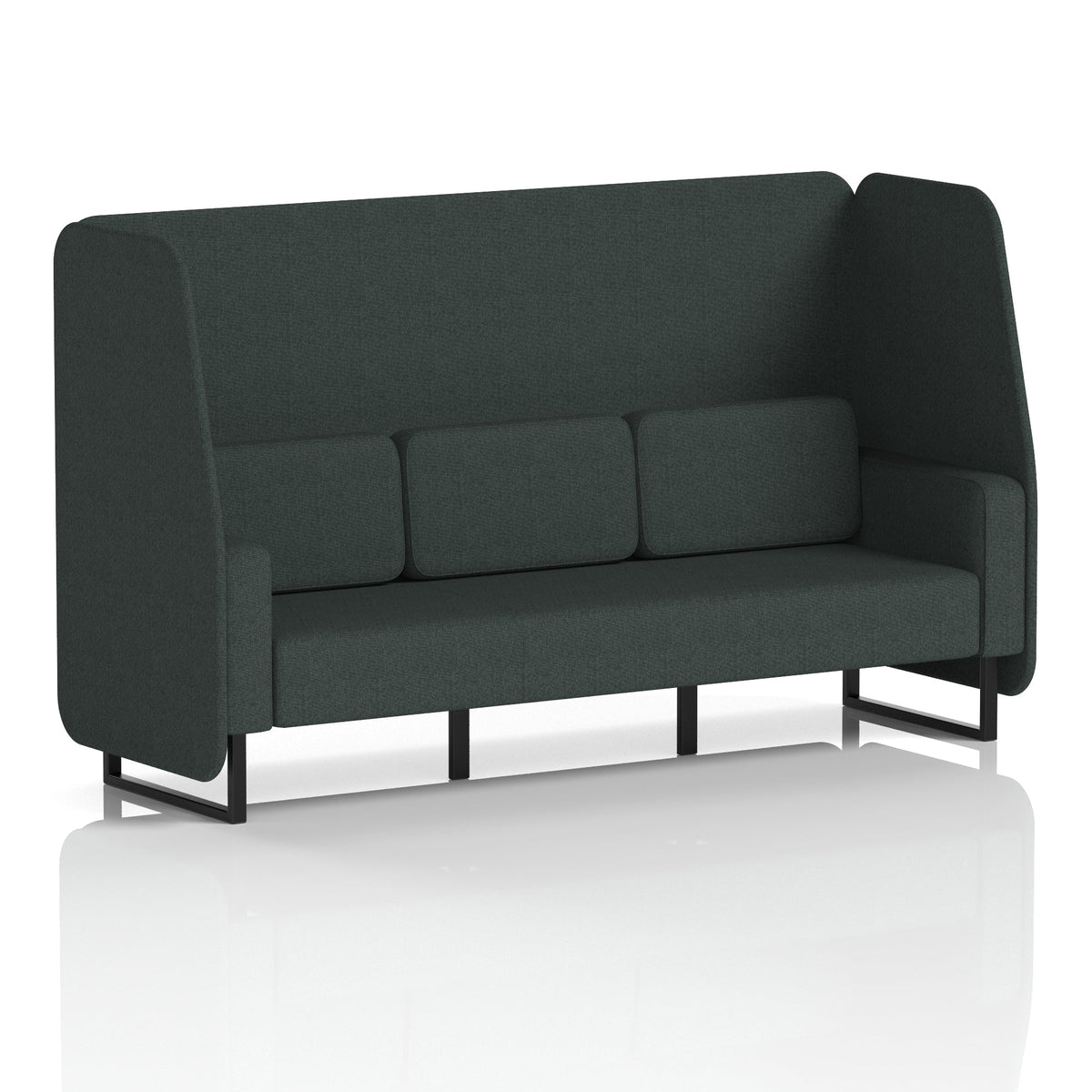 Commercial 3 Seater Open Privacy Booth – Single Tone – Crib 5 Rivet - Charcoal Panels And Sofa Black - Industrious Decor