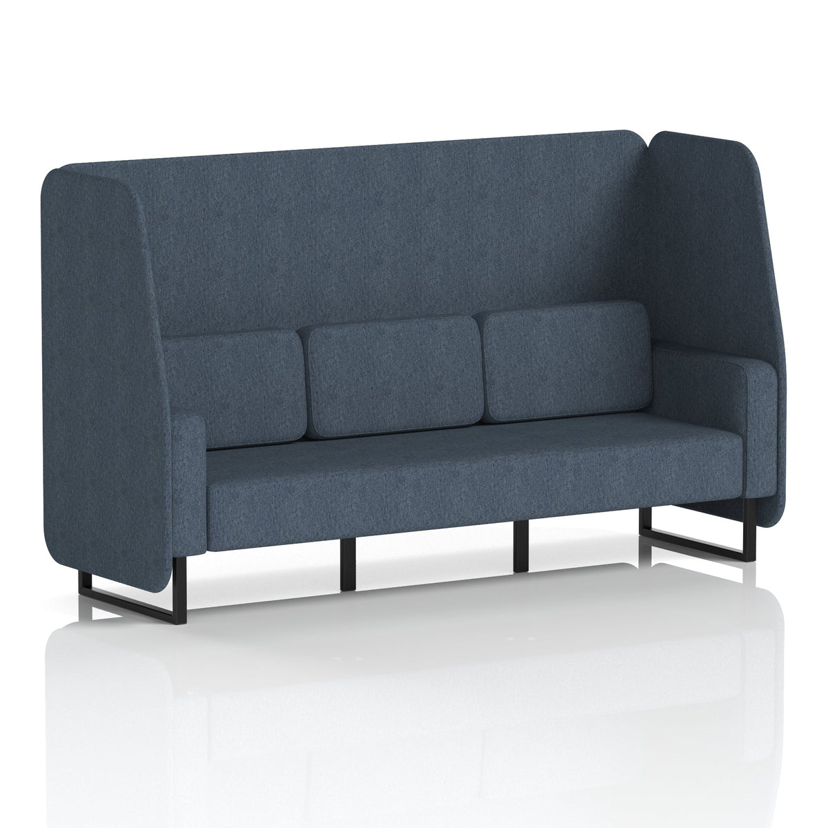 Commercial 3 Seater Open Privacy Booth – Single Tone – Crib 5 Rivet - Crucible Panels And Sofa Black - Industrious Decor