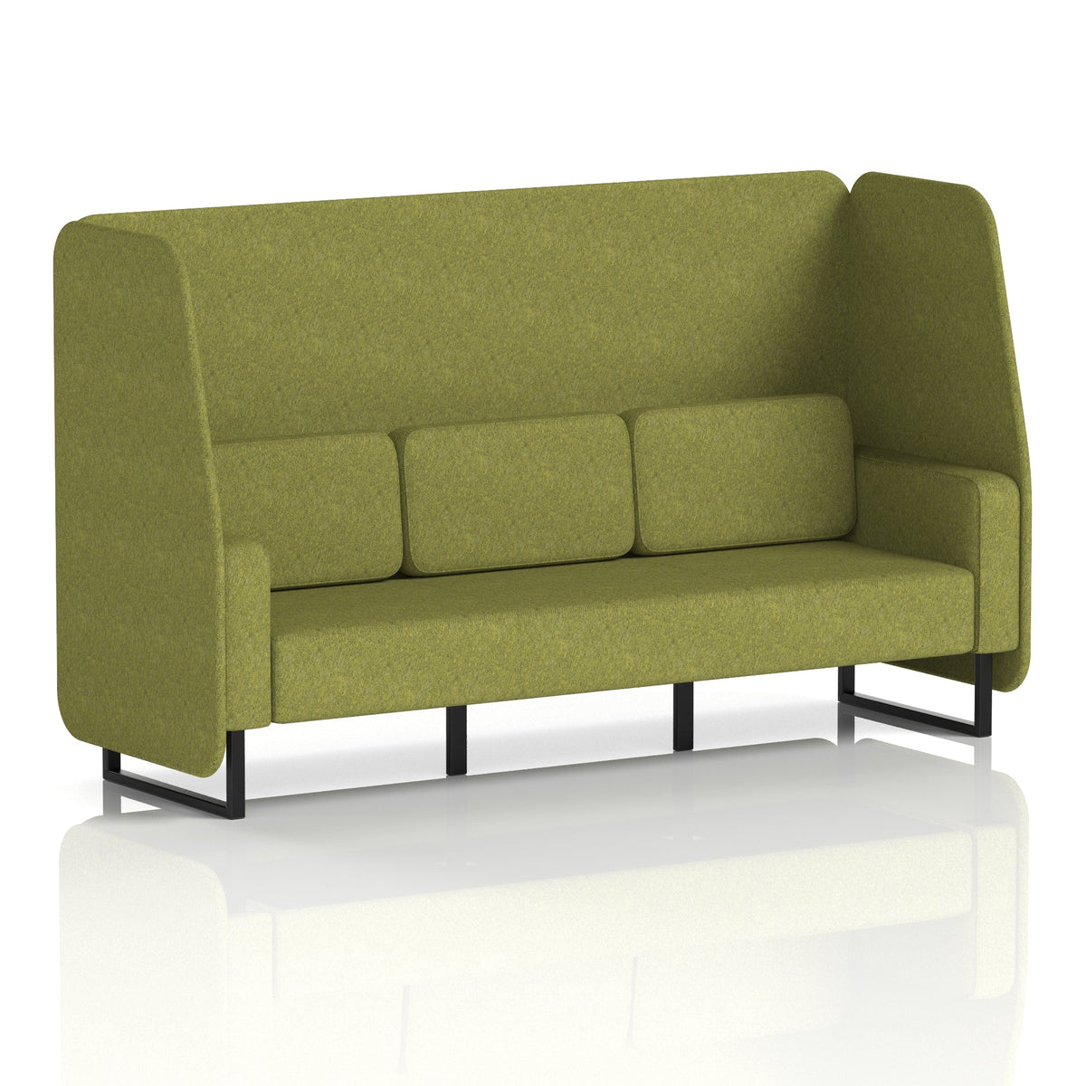 Commercial 3 Seater Open Privacy Booth – Single Tone – Crib 5 Rivet - Olive Panels And Sofa Black - Industrious Decor