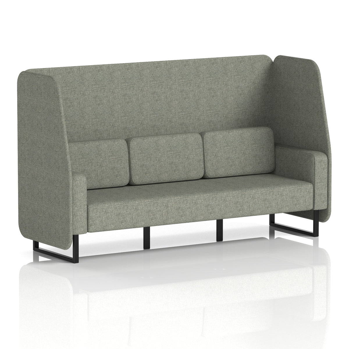 Commercial 3 Seater Open Privacy Booth – Single Tone – Crib 5 Rivet - Vitreous Panels And Sofa Black - Industrious Decor