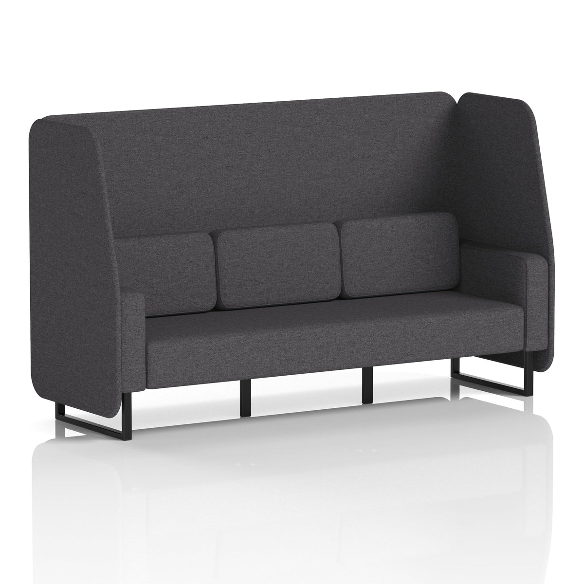 Commercial 3 Seater Open Privacy Booth – Single Tone – Crib 5 X2 - Arithmetic Panels And Sofa Black - Industrious Decor