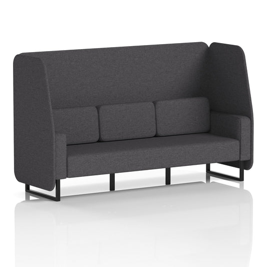 Commercial 3 Seater Open Privacy Booth – Single Tone – Crib 5 X2 - Arithmetic Panels And Sofa Black - Industrious Decor