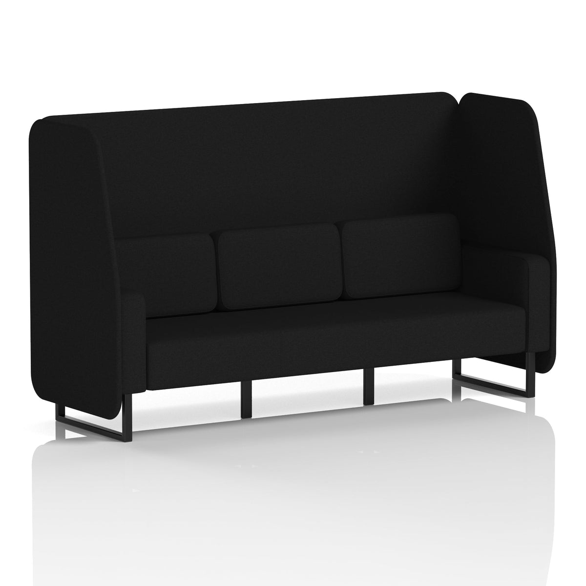 Commercial 3 Seater Open Privacy Booth – Single Tone – Crib 5 X2 - Diameter Panels And Sofa Black - Industrious Decor