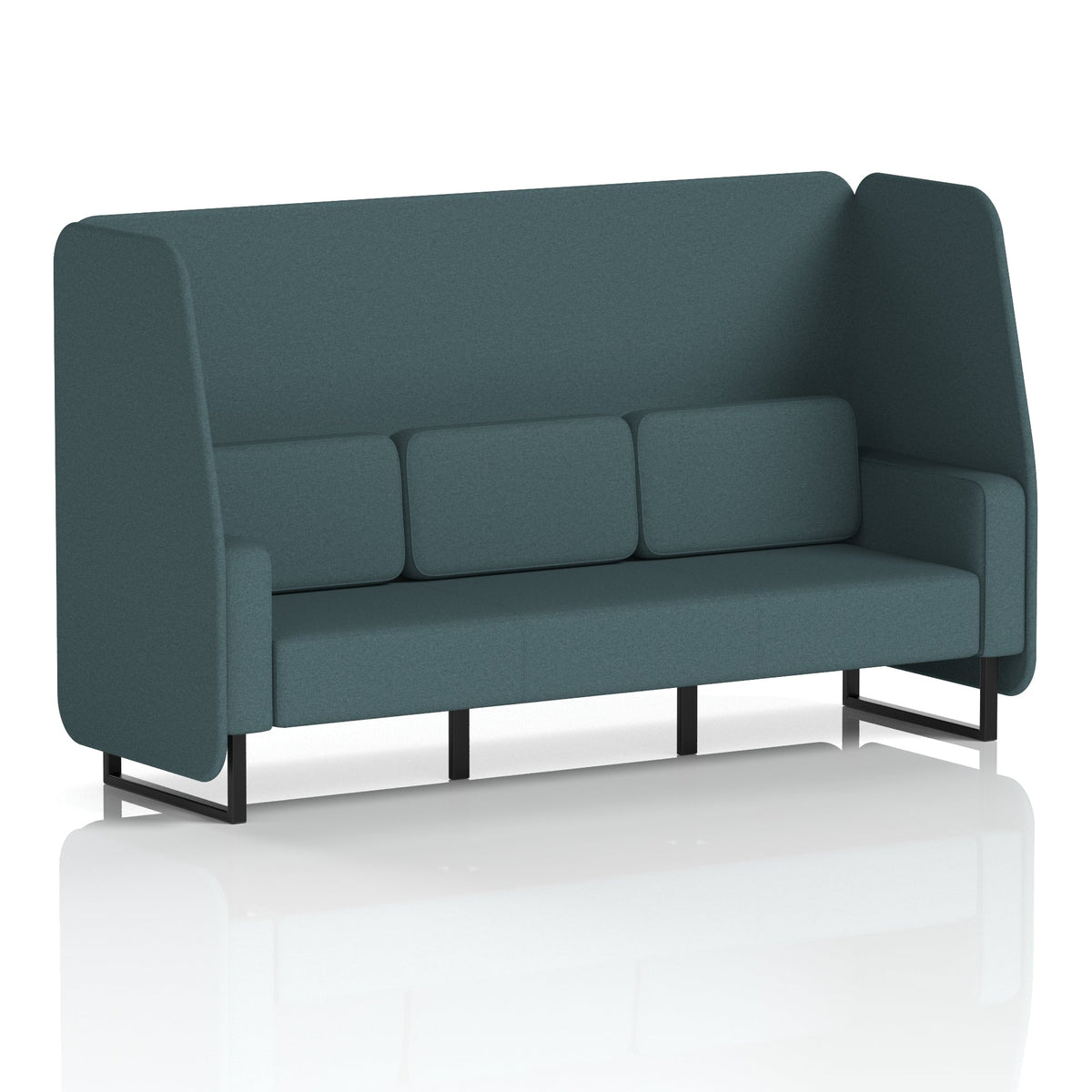 Commercial 3 Seater Open Privacy Booth – Single Tone – Crib 5 X2 - Polygon Panels And Sofa Black - Industrious Decor