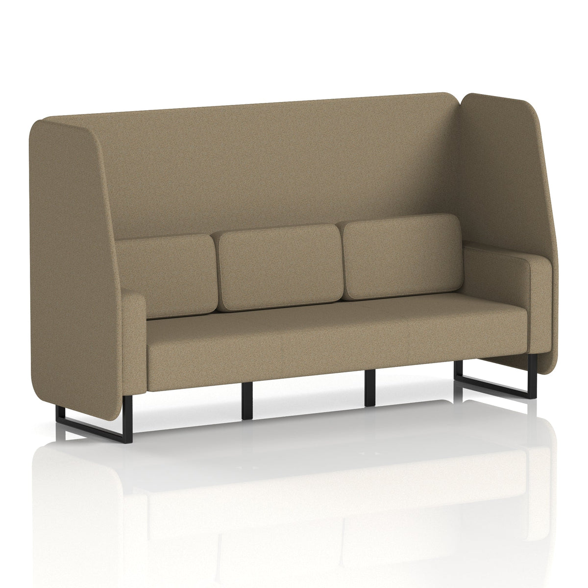 Commercial 3 Seater Open Privacy Booth – Single Tone – Crib 5 Main Line Flax - Bank Panels And Sofa Black - Industrious Decor