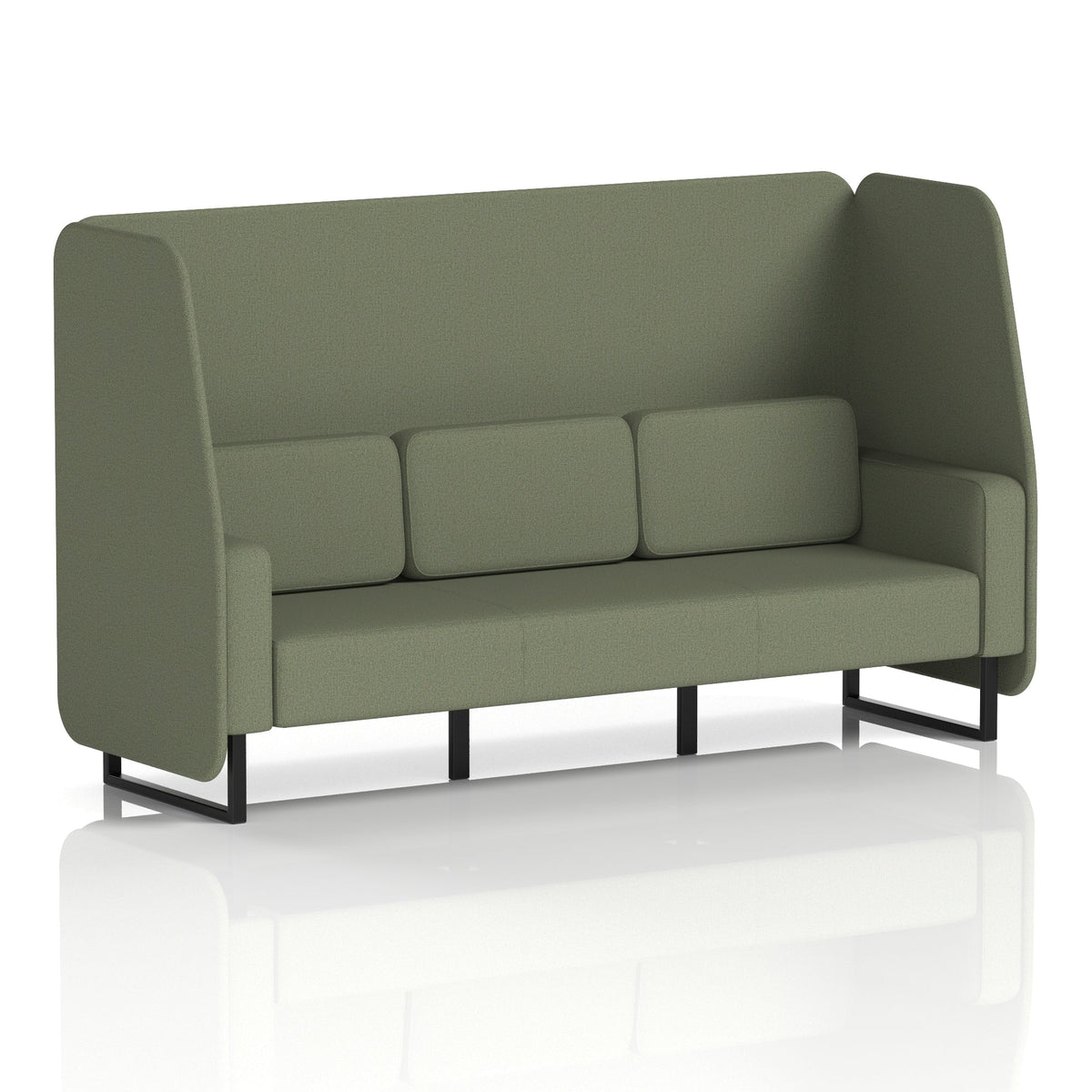Commercial 3 Seater Open Privacy Booth – Single Tone – Crib 5 Main Line Flax - Monument Panels And Sofa Black - Industrious Decor