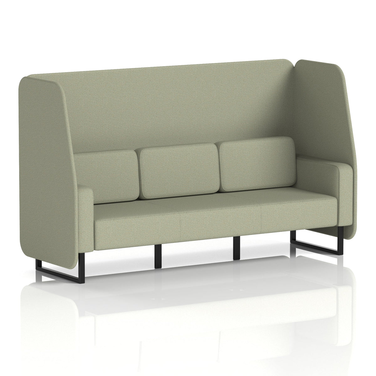 Commercial 3 Seater Open Privacy Booth – Single Tone – Crib 5 Main Line Flax - Newbury Panels And Sofa Black - Industrious Decor