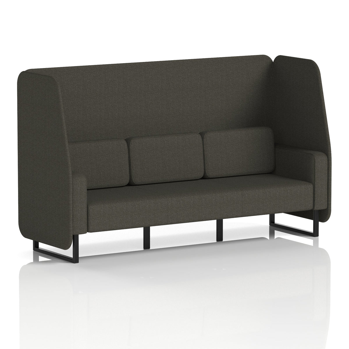 Commercial 3 Seater Open Privacy Booth – Single Tone – Crib 5 Main Line Flax - Temple Panels And Sofa Black - Industrious Decor