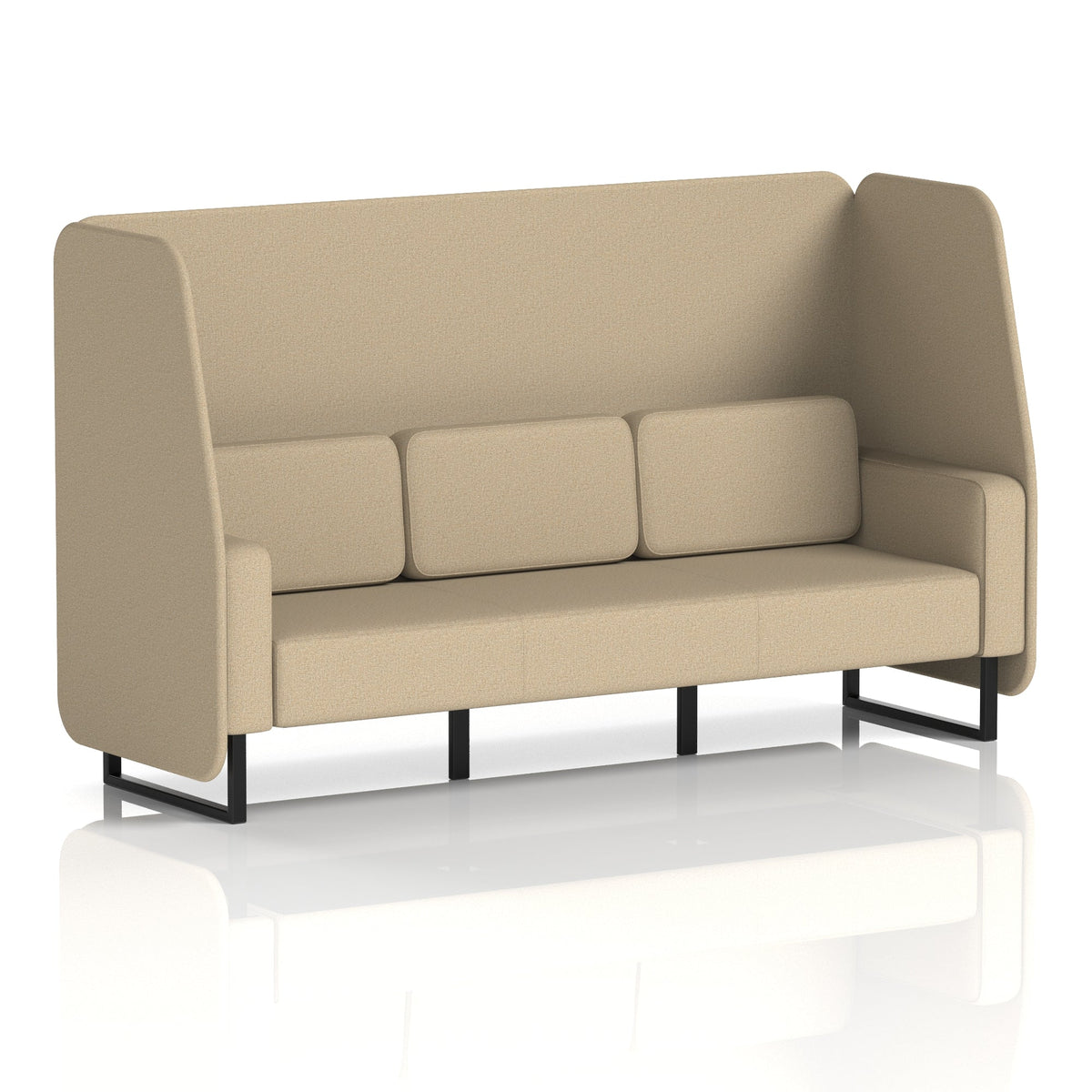 Commercial 3 Seater Open Privacy Booth – Single Tone – Crib 5 Main Line Flax - Upminster Panels And Sofa Black - Industrious Decor