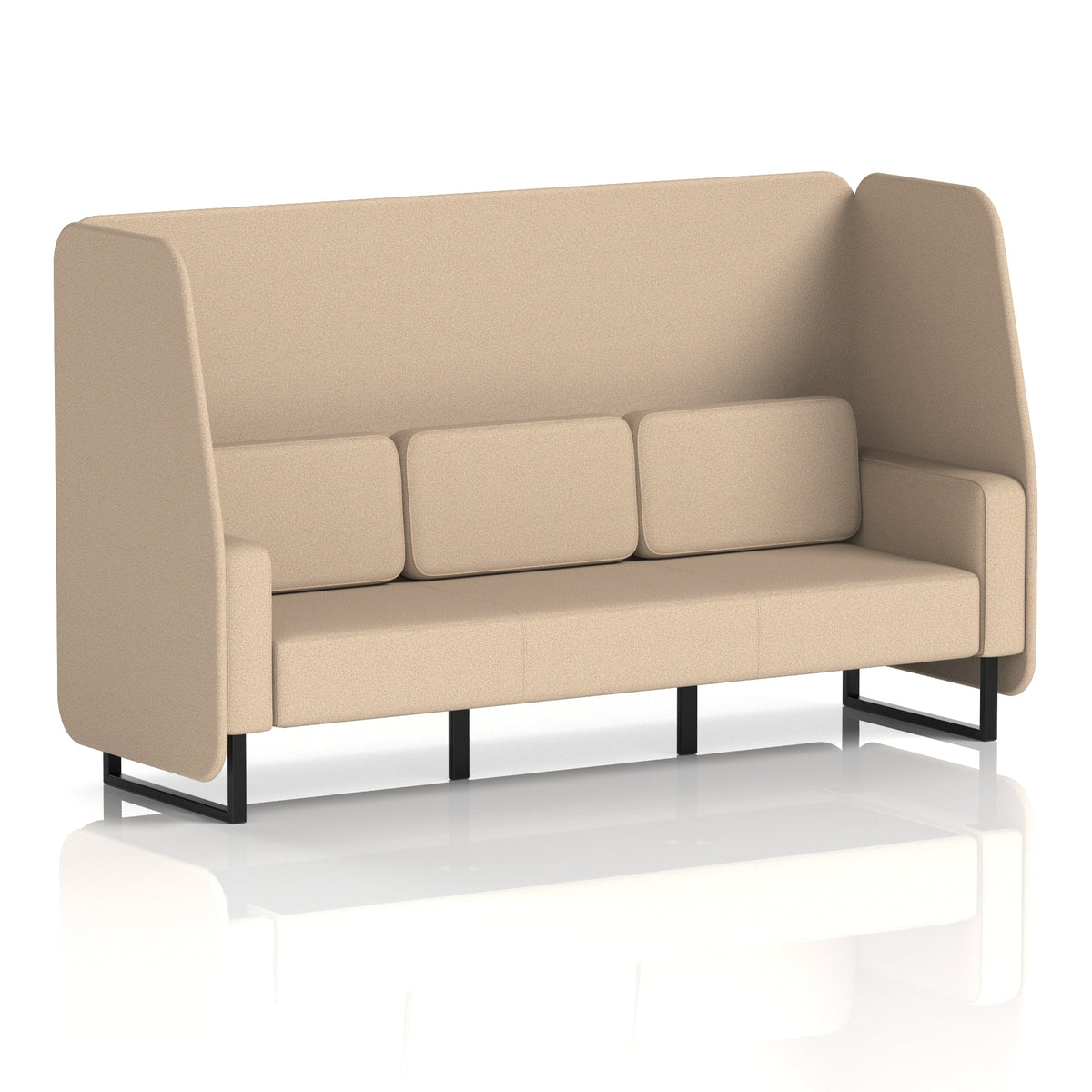 Commercial 3 Seater Open Privacy Booth – Single Tone – Crib 5 Synergy - Affix Panels And Sofa Black - Industrious Decor