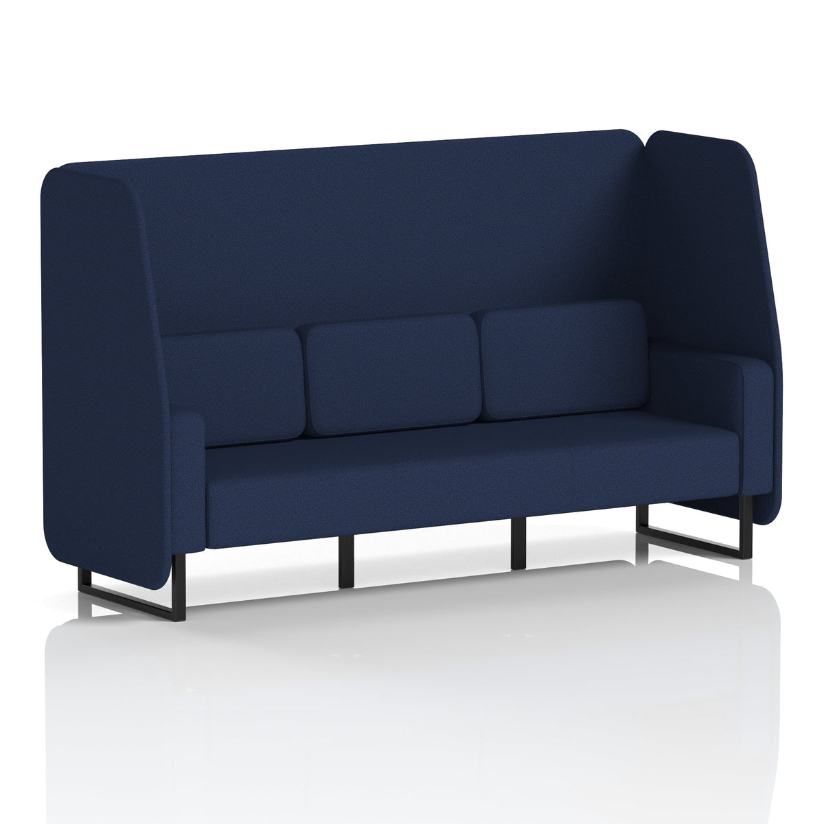 Commercial 3 Seater Open Privacy Booth – Single Tone – Crib 5 Synergy - Alike Panels And Sofa Black - Industrious Decor