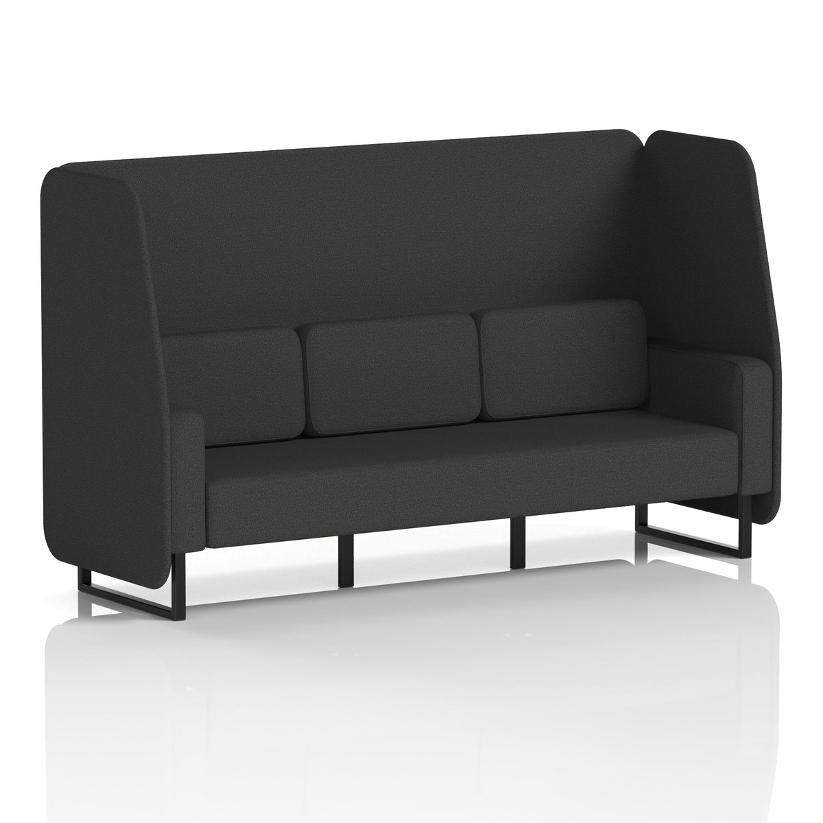 Commercial 3 Seater Open Privacy Booth – Single Tone – Crib 5 Synergy - Mix Panels And Sofa Black - Industrious Decor