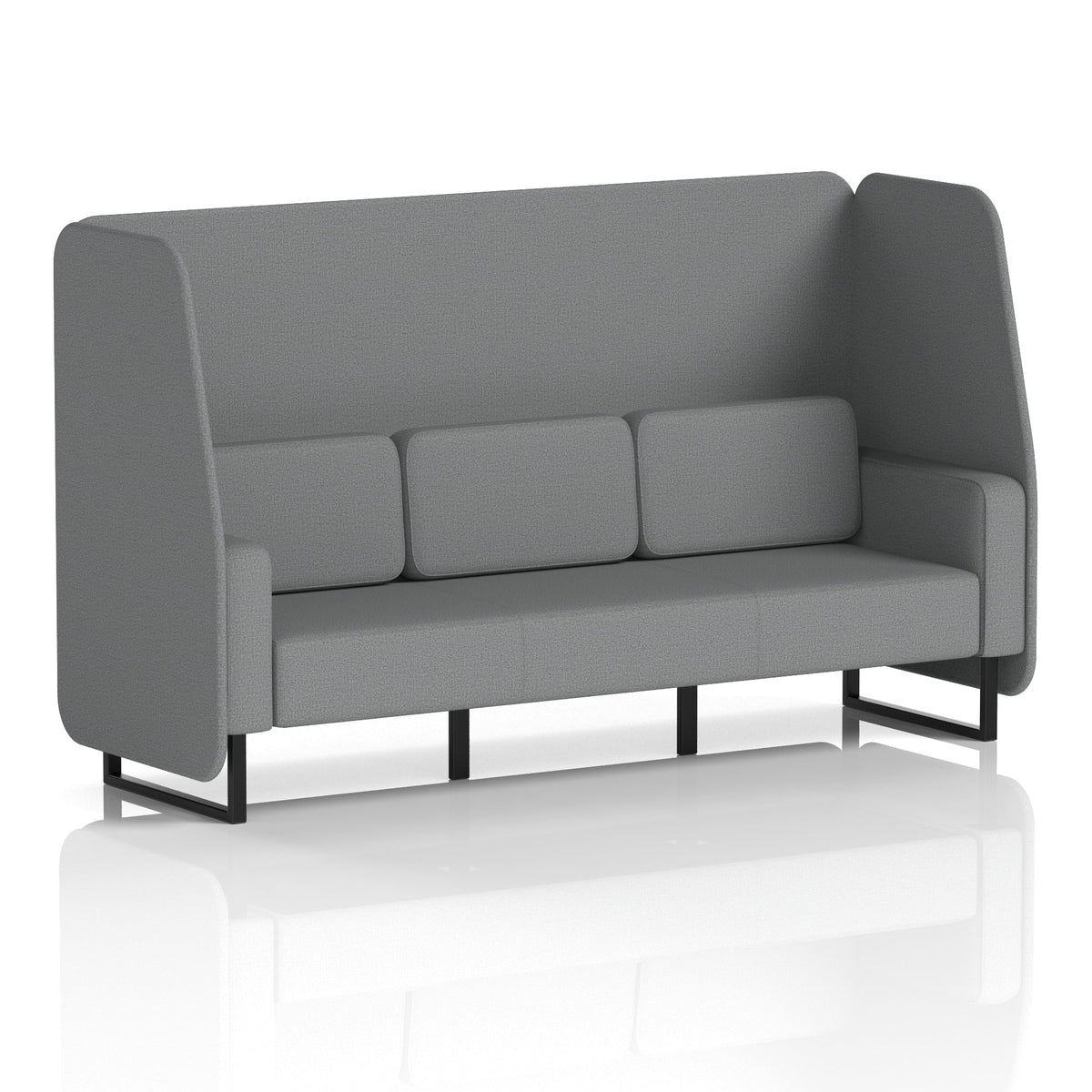 Commercial 3 Seater Open Privacy Booth – Single Tone – Crib 5 Synergy - Partner Panels And Sofa Black - Industrious Decor