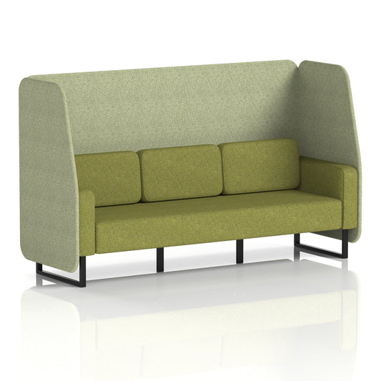 Commercial 3 Seater Open Privacy Booth – Two Tone – Crib 5 Rivet - Burnish Panels And Olive Sofa Black - Industrious Decor
