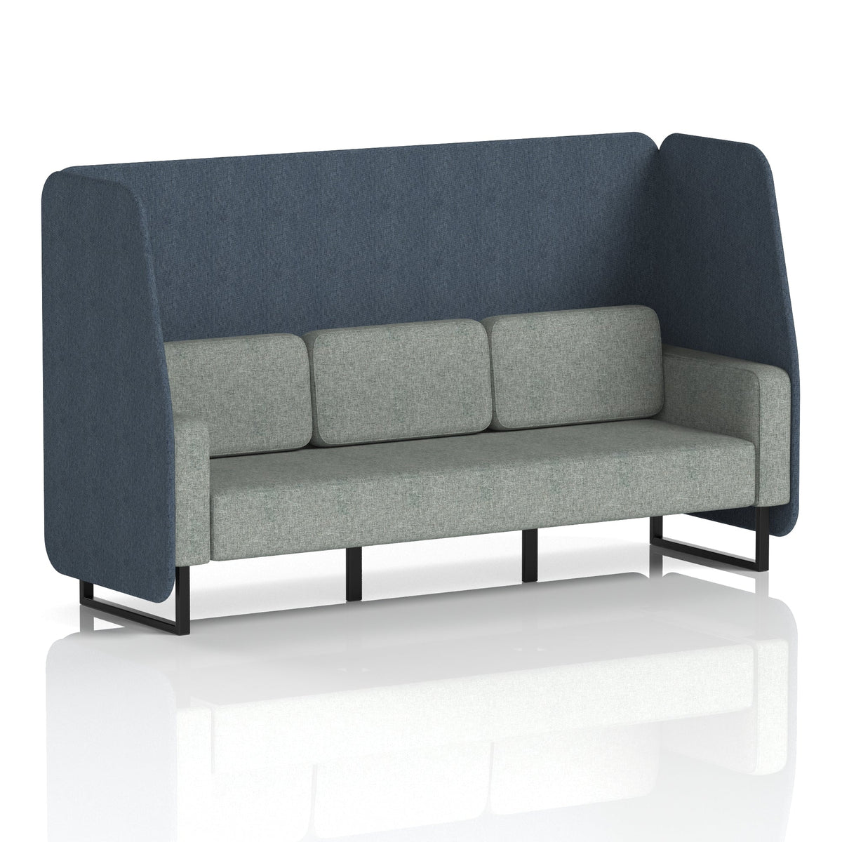 Commercial 3 Seater Open Privacy Booth – Two Tone – Crib 5 Rivet - Crucible Panels And Prime Sofa Black - Industrious Decor