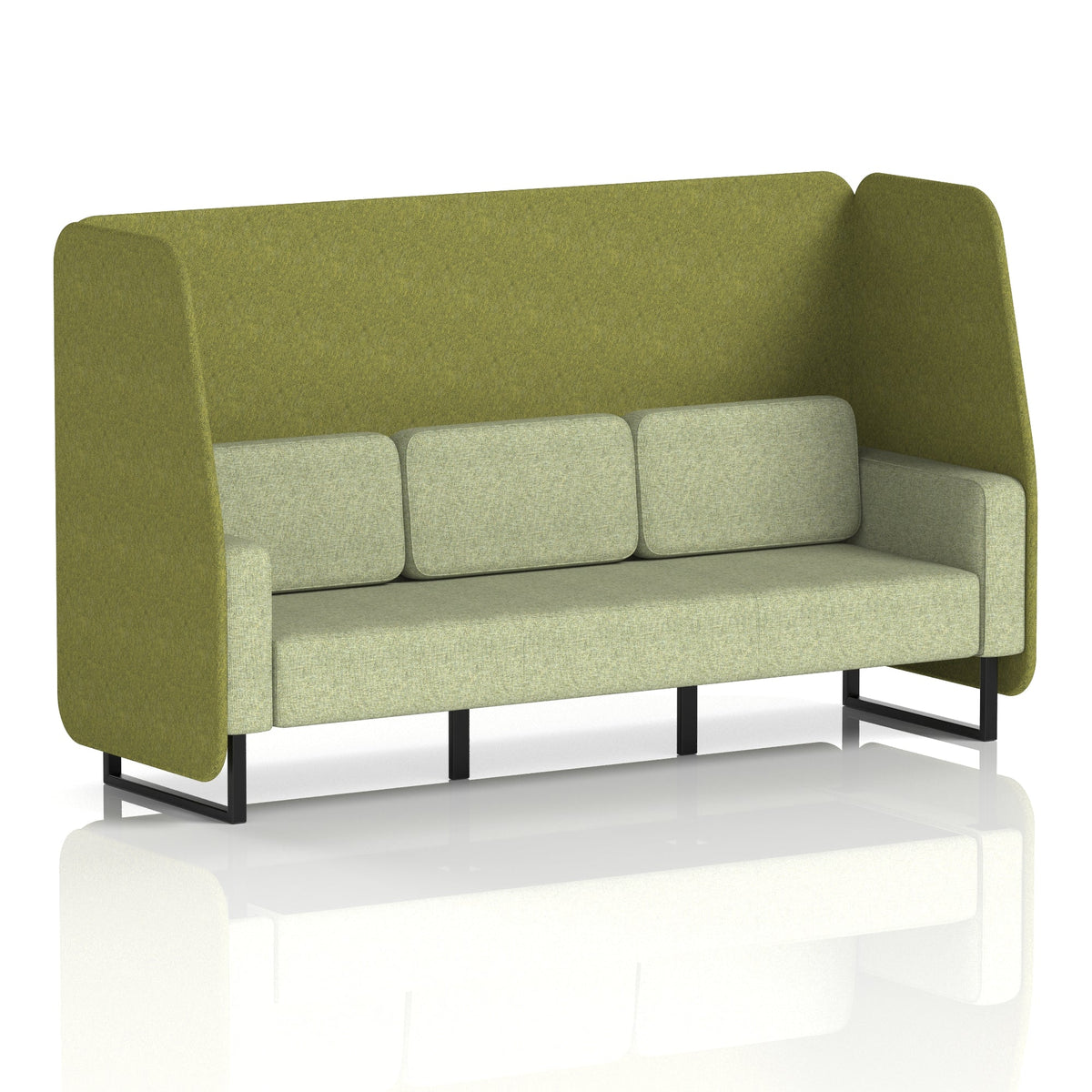 Commercial 3 Seater Open Privacy Booth – Two Tone – Crib 5 Rivet - Olive Panels And Burnish Sofa Black - Industrious Decor
