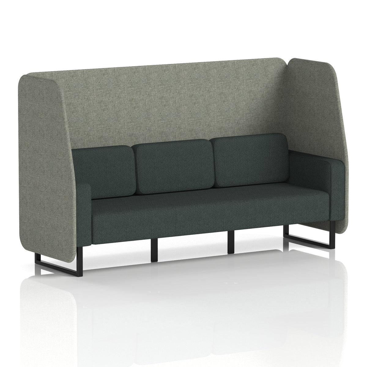 Commercial 3 Seater Open Privacy Booth – Two Tone – Crib 5 Rivet - Vitreous Panels And Charcoal Sofa Black - Industrious Decor