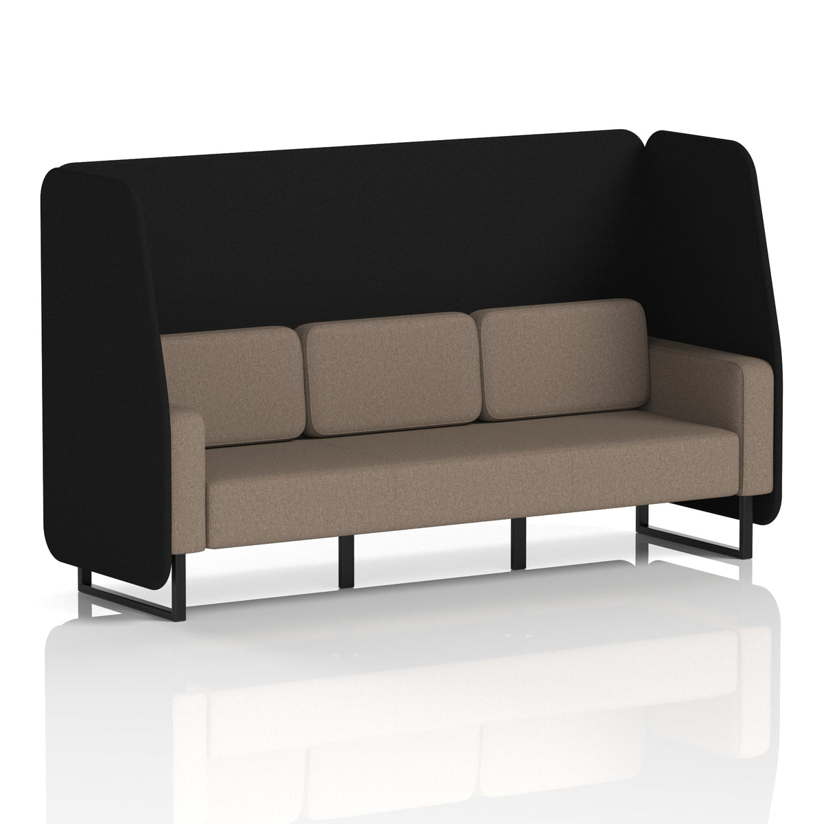Commercial 3 Seater Open Privacy Booth – Two Tone – Crib 5 X2 - Diameter Panels And Theory Sofa Black - Industrious Decor