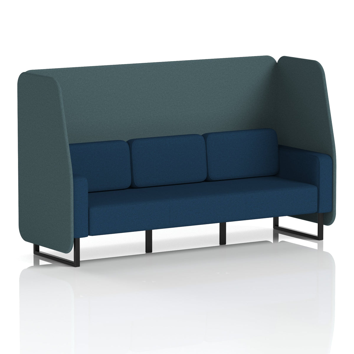 Commercial 3 Seater Open Privacy Booth – Two Tone – Crib 5 X2 - Polygon Panels And Calculus Sofa Black - Industrious Decor