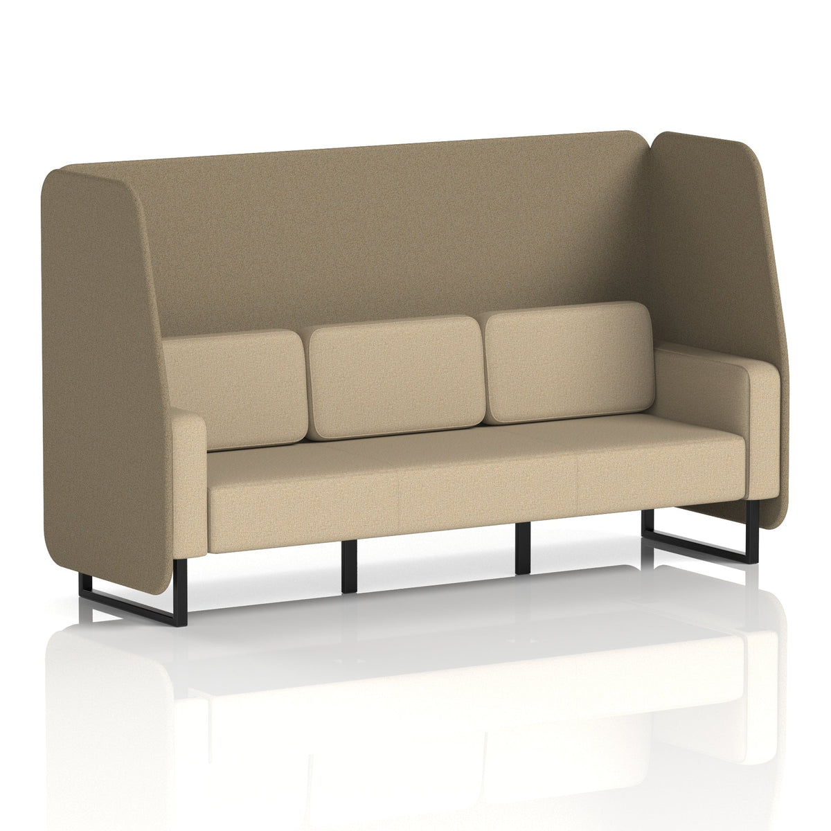 Commercial 3 Seater Open Privacy Booth – Two Tone – Crib 5 Main Line Flax - Bank Panels And Upminster Sofa Black - Industrious Decor