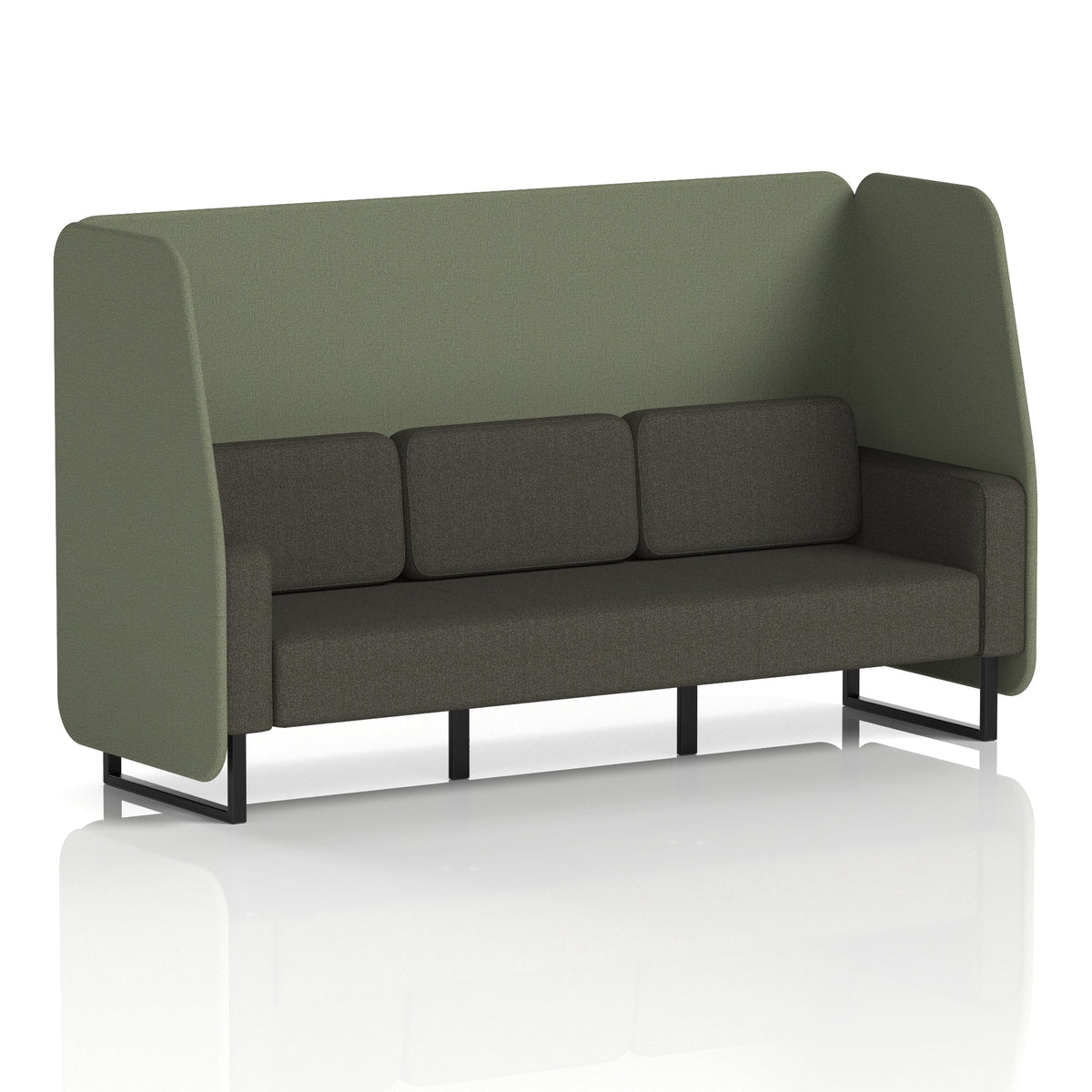 Commercial 3 Seater Open Privacy Booth – Two Tone – Crib 5 Main Line Flax - Monument Panels And Temple Sofa Black - Industrious Decor