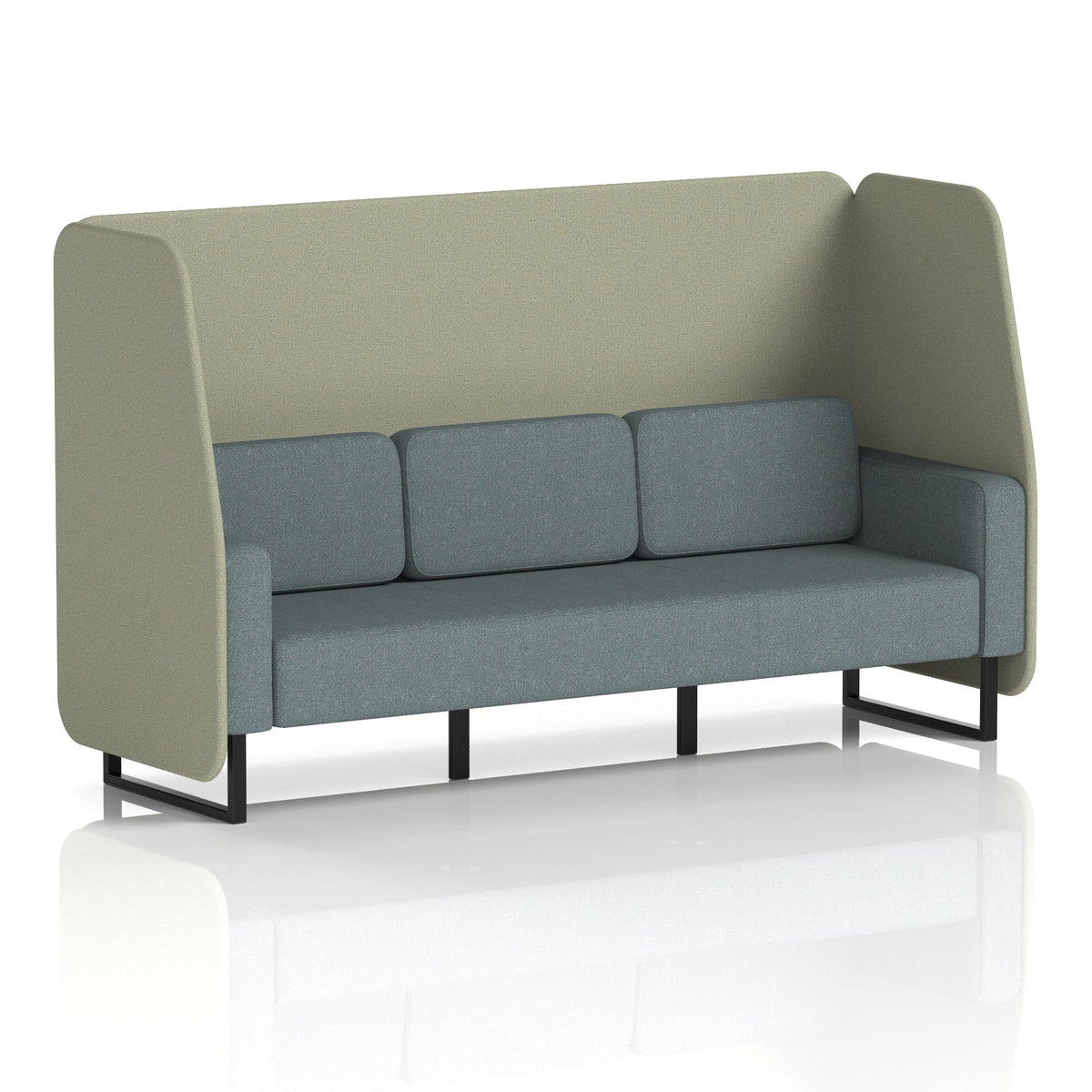 Commercial 3 Seater Open Privacy Booth – Two Tone – Crib 5 Main Line Flax - Newbury Panels And Westminster Sofa Black - Industrious Decor
