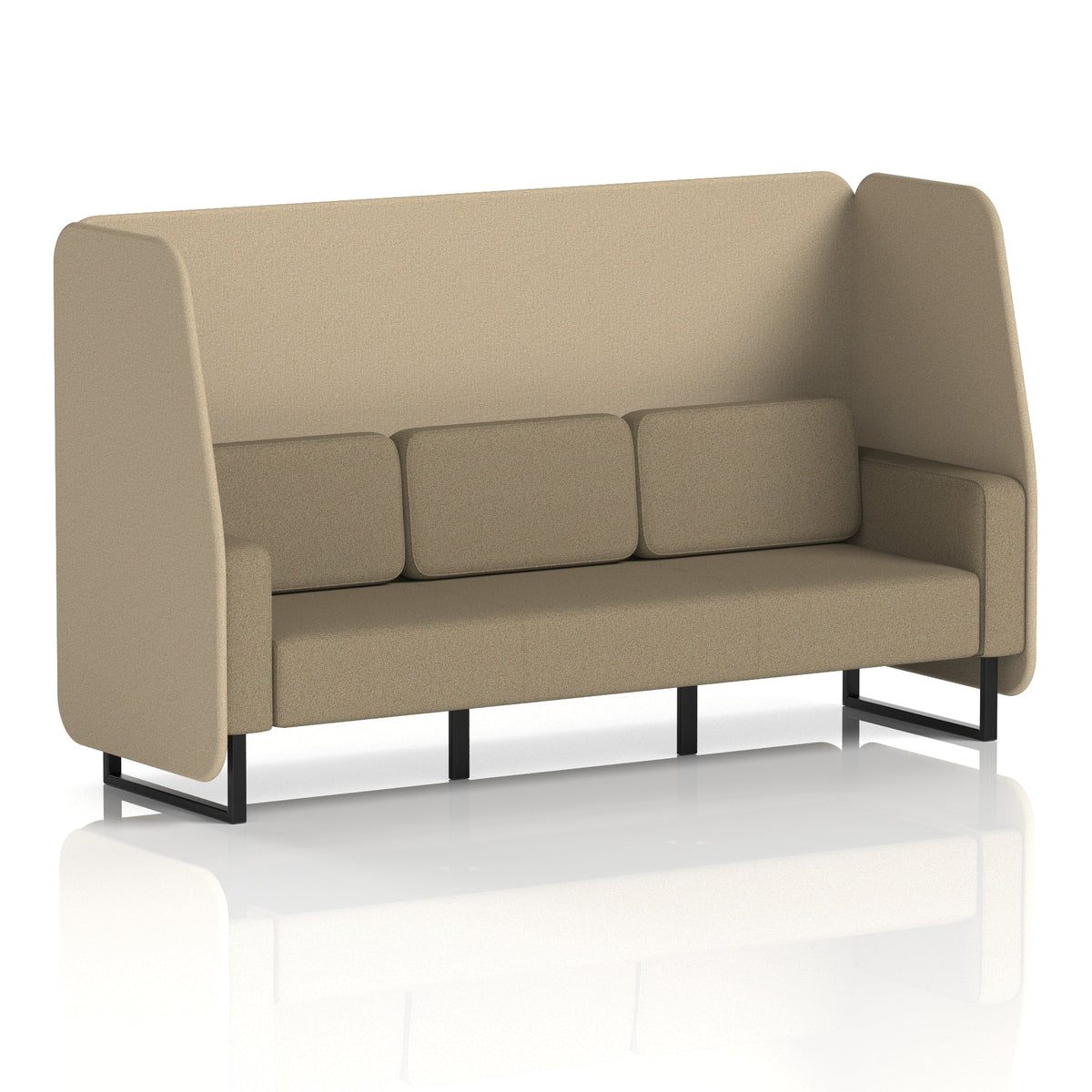 Commercial 3 Seater Open Privacy Booth – Two Tone – Crib 5 Main Line Flax - Upminster Panels And Bank Sofa Black - Industrious Decor