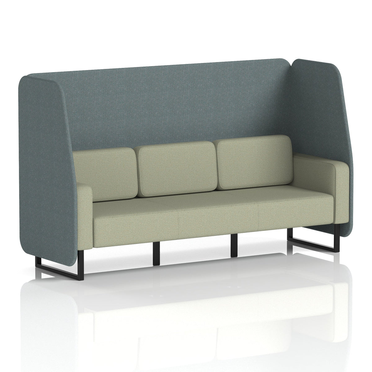 Commercial 3 Seater Open Privacy Booth – Two Tone – Crib 5 Main Line Flax - Westminster Panels And Newbury Sofa Black - Industrious Decor
