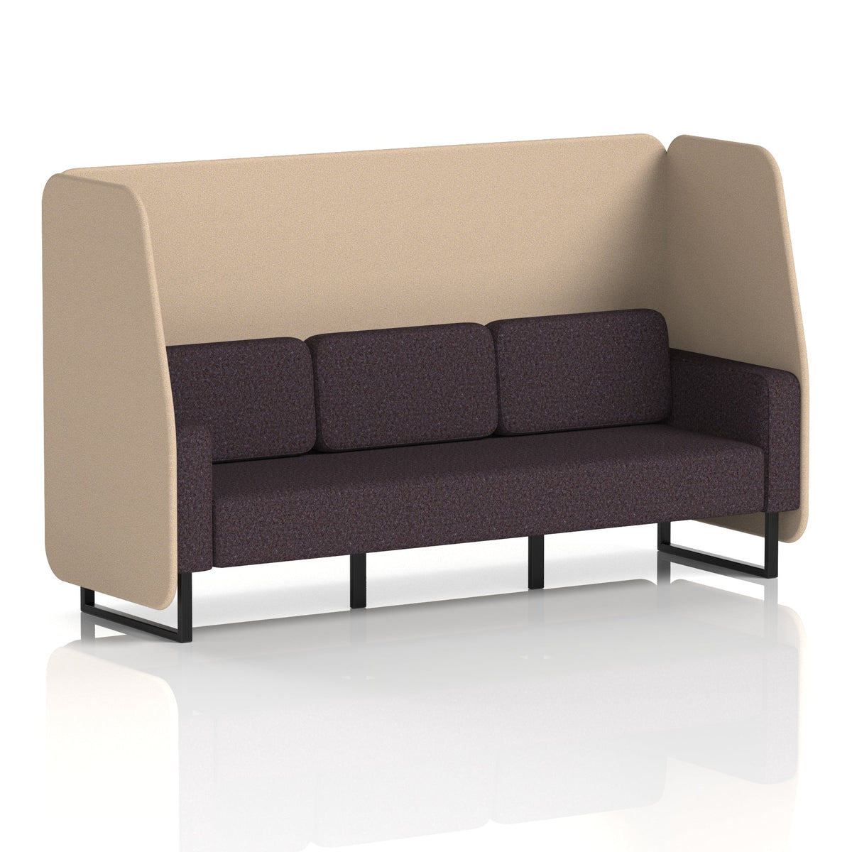 Commercial 3 Seater Open Privacy Booth – Two Tone – Crib 5 Synergy - Affix Panels And Wed Sofa Black - Industrious Decor