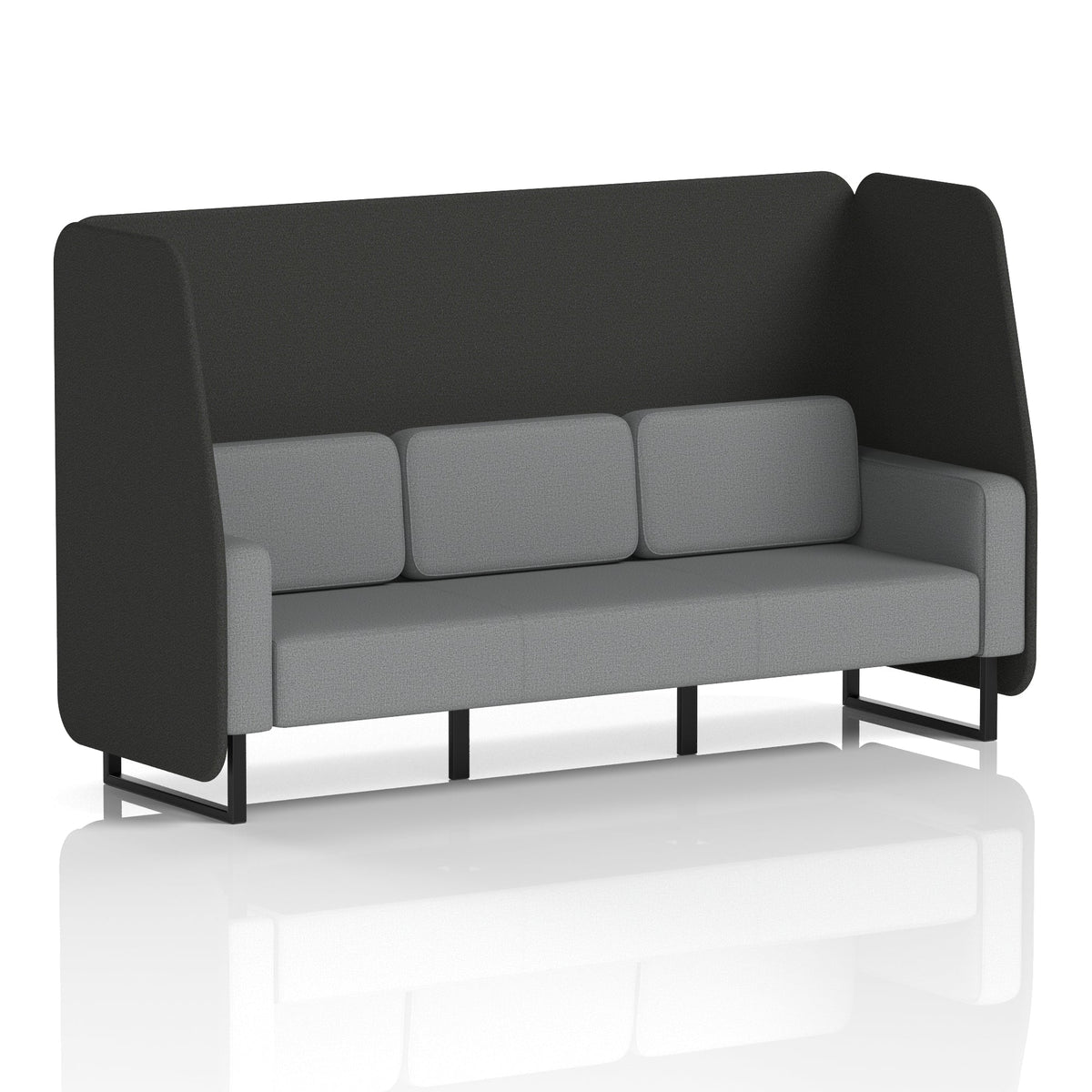 Commercial 3 Seater Open Privacy Booth – Two Tone – Crib 5 Synergy - Mix Panels And Partner Sofa Black - Industrious Decor