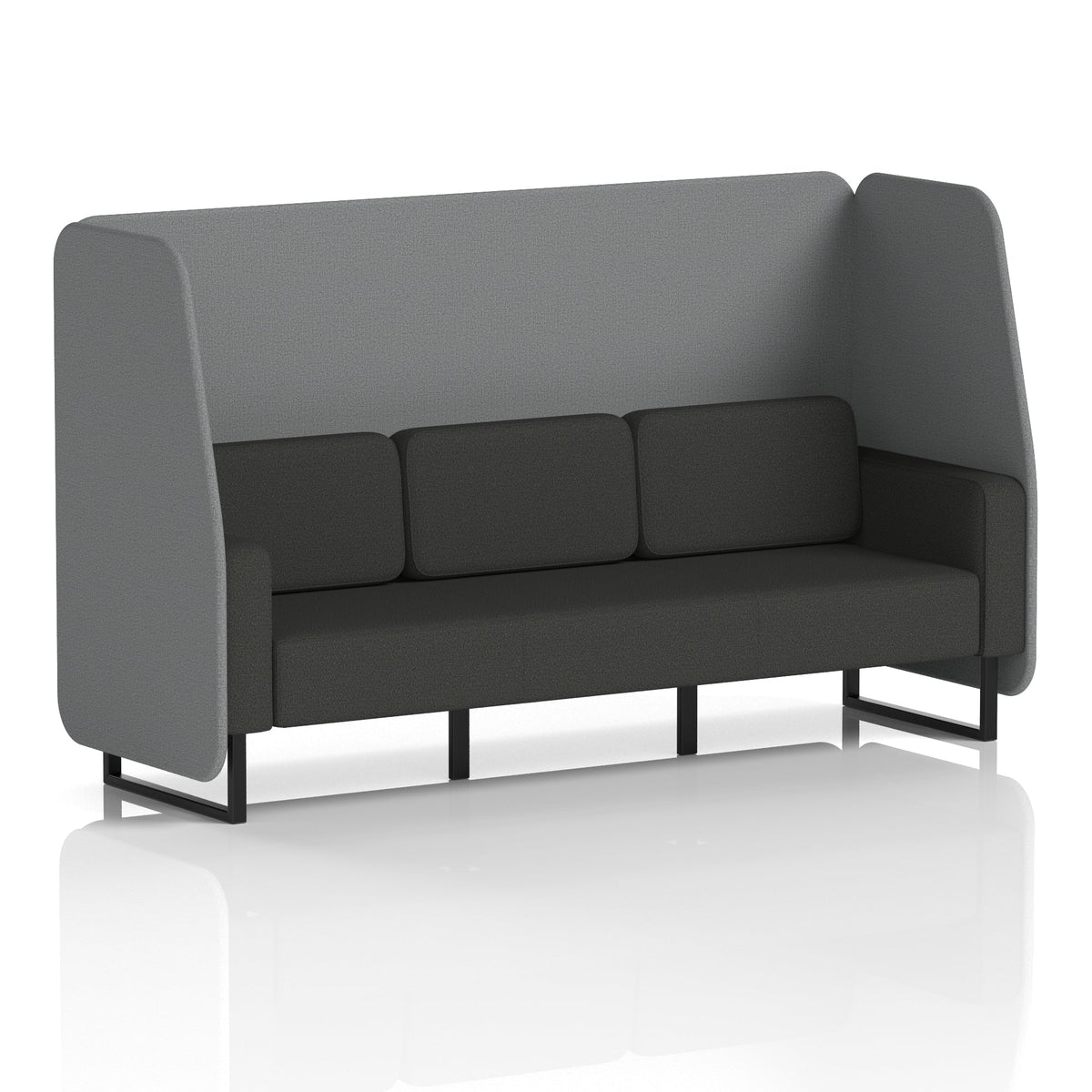 Commercial 3 Seater Open Privacy Booth – Two Tone – Crib 5 Synergy - Partner Panels And Mix Sofa Black - Industrious Decor