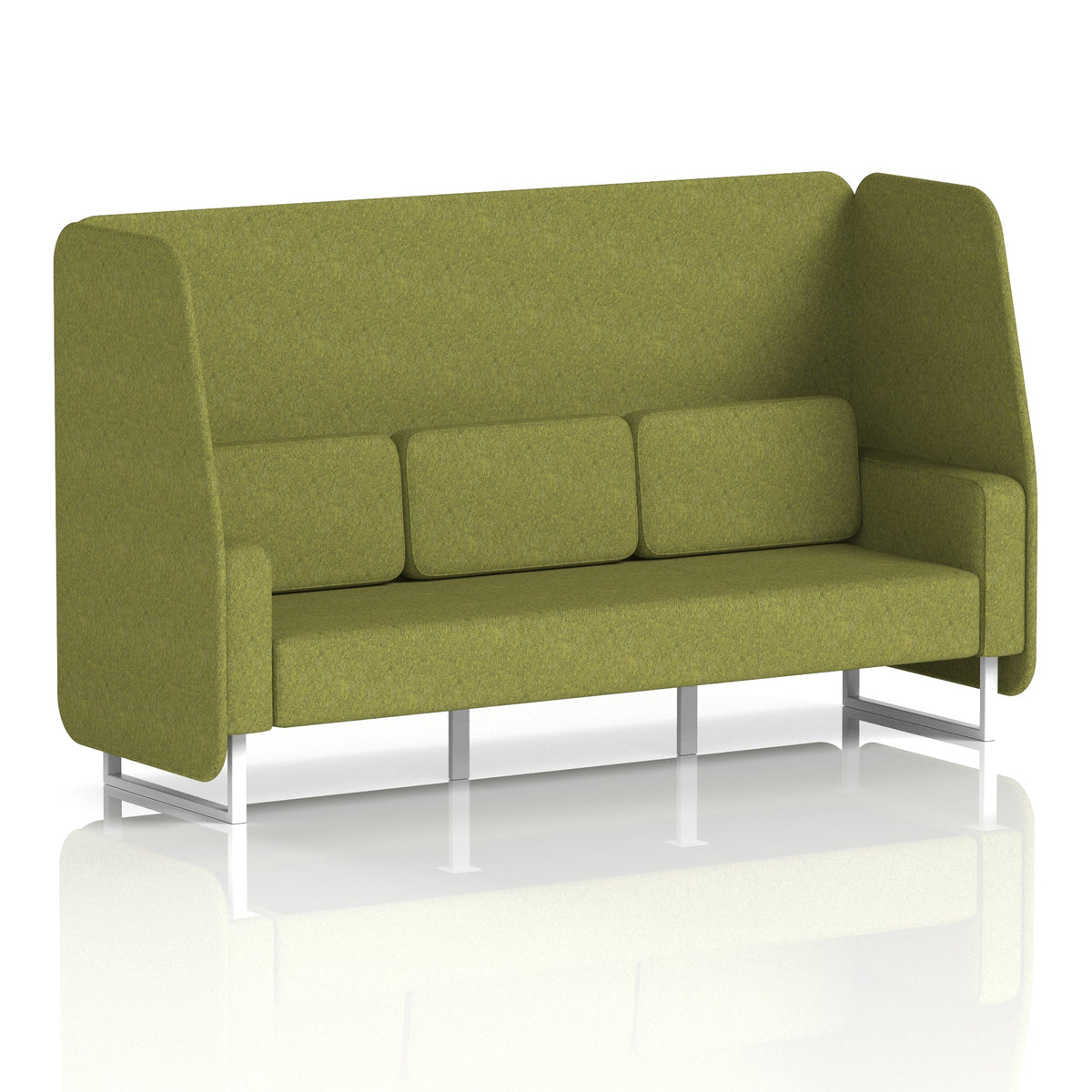 Commercial 3 Seater Open Privacy Booth – Single Tone – Crib 5 Rivet - Olive Panels And Sofa White - Industrious Decor